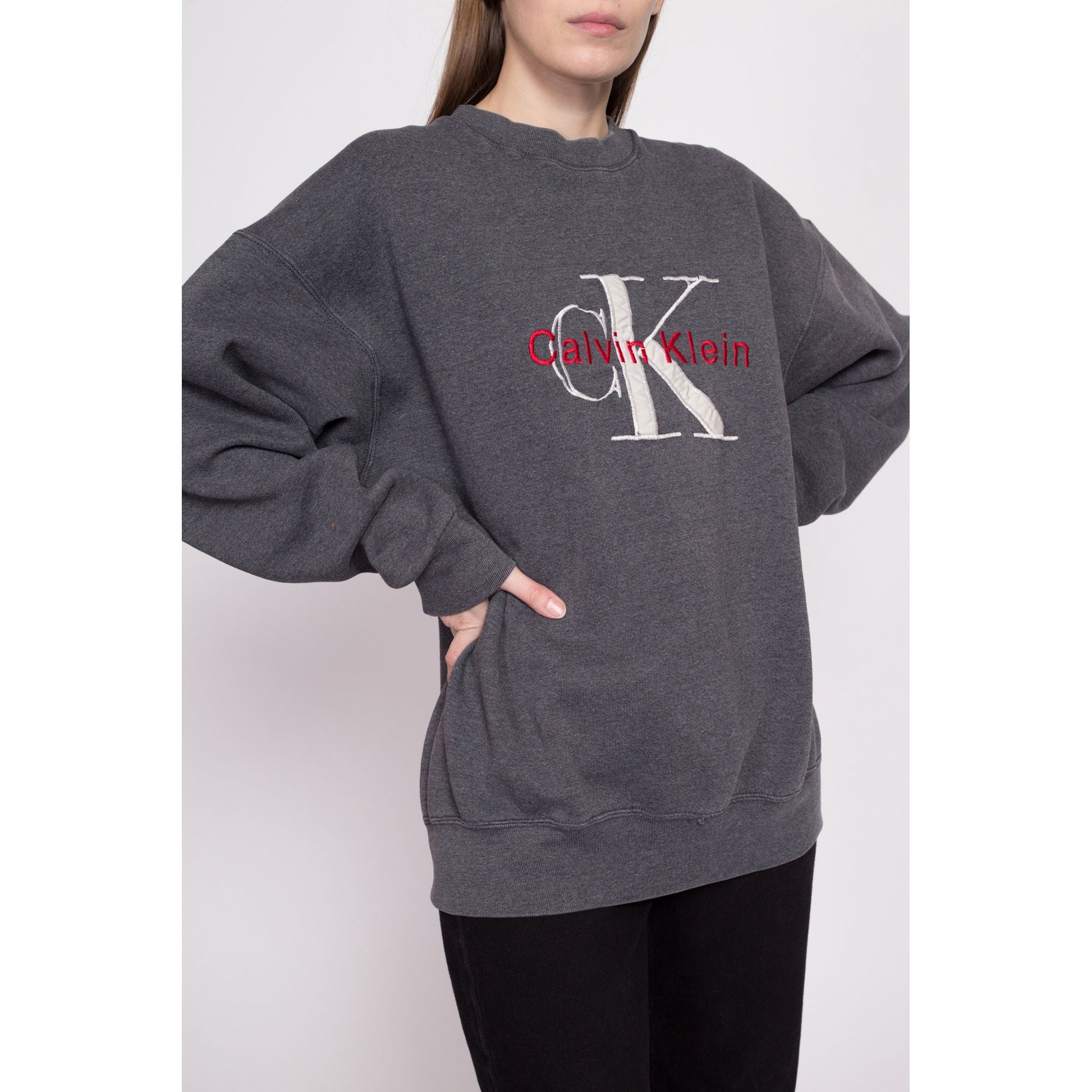 Calvin Klein Sweatshirt Women Medium Hoodie Logo Pullover Retro CK