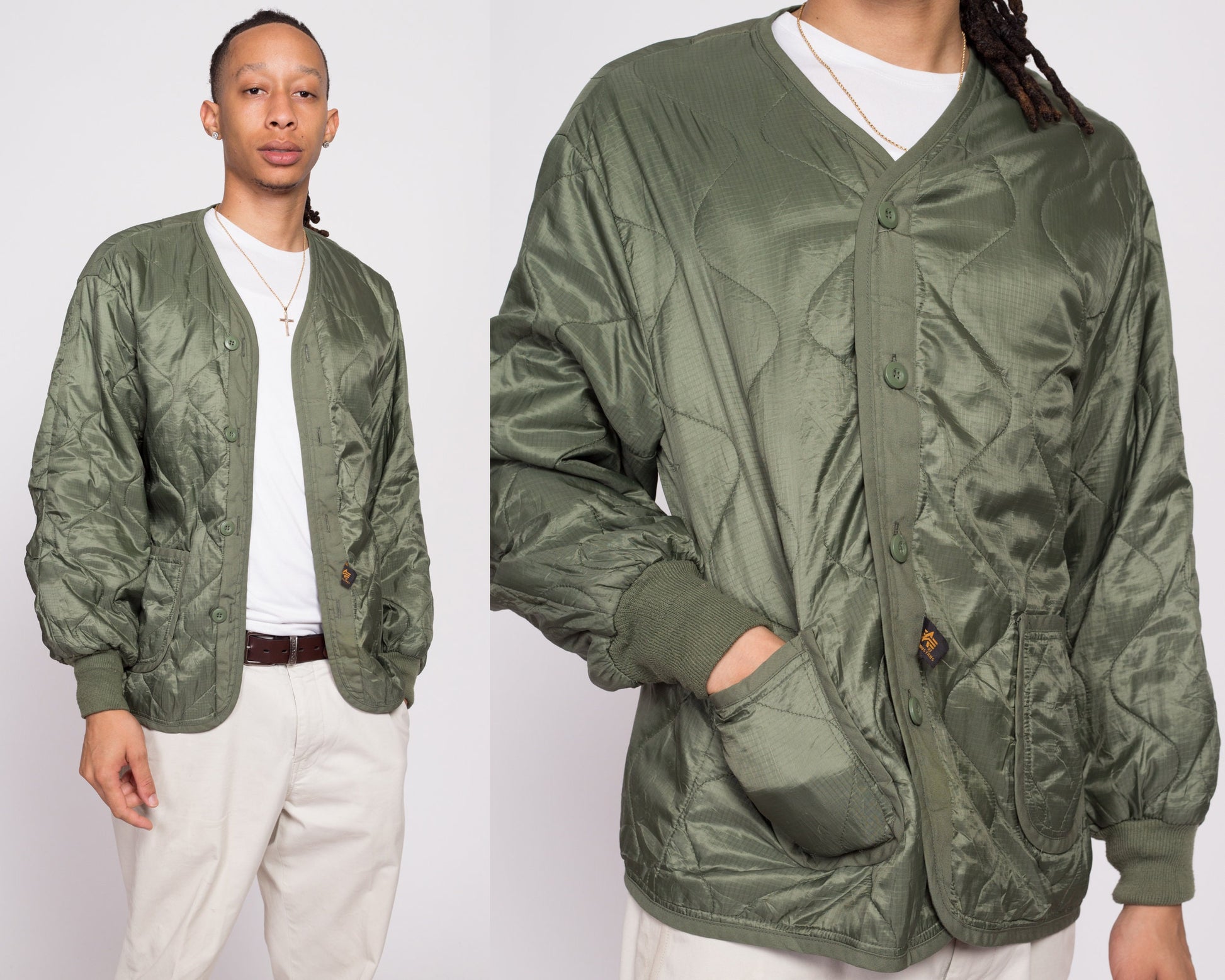 Apple Large Jacket Men\'s Army Flying - – Alpha Quilted Industries 90s Vintage