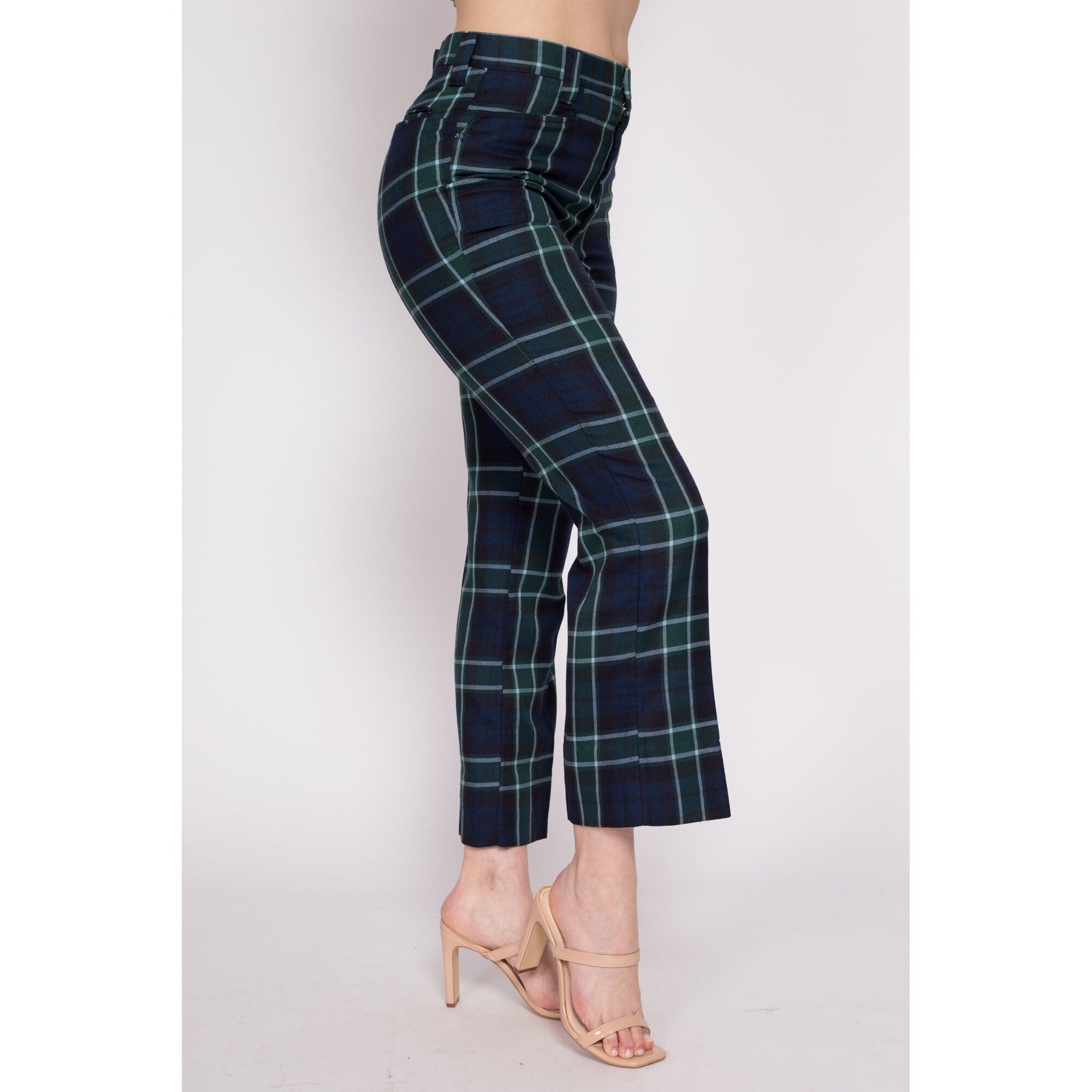 90s Plaid Wide Leg Trousers Hippie Vintage Checkered Bell Bottom Flare  Pants 