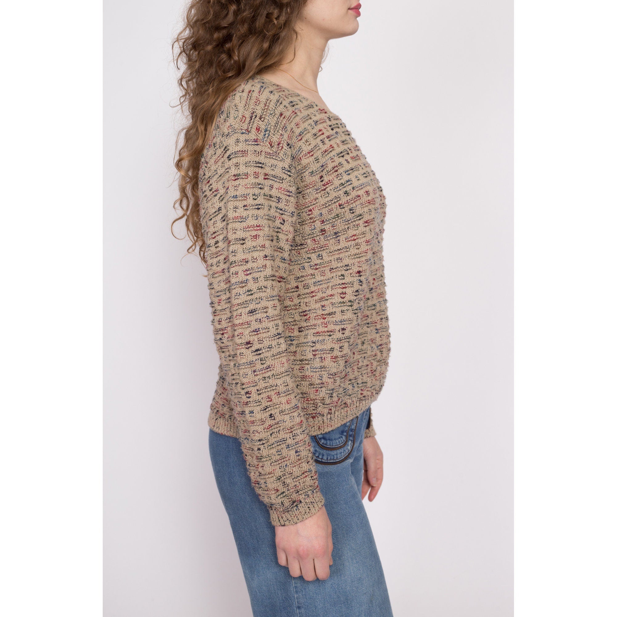80s 90s Brown Patterned Knit Sweater - Medium – Flying Apple Vintage