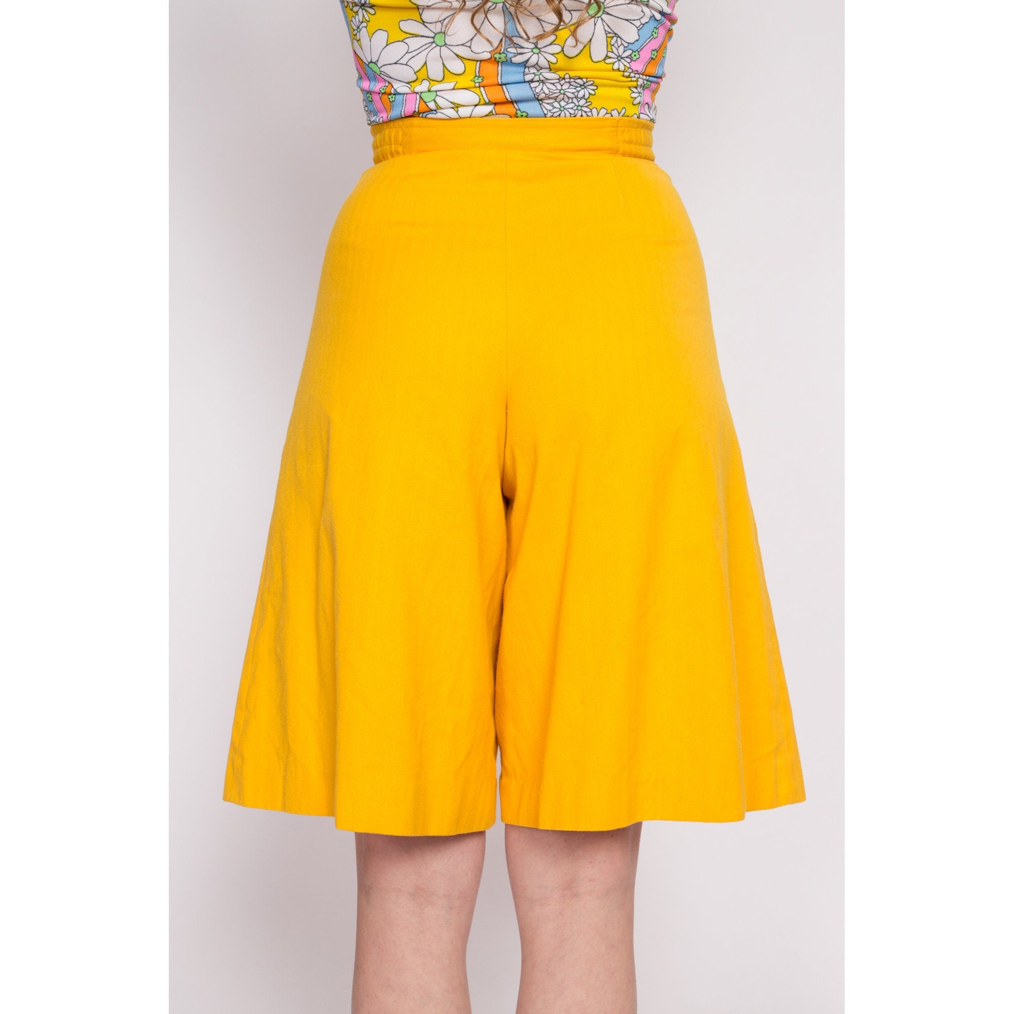 70s Yellow High Waisted Culotte Shorts Extra Small 23.5