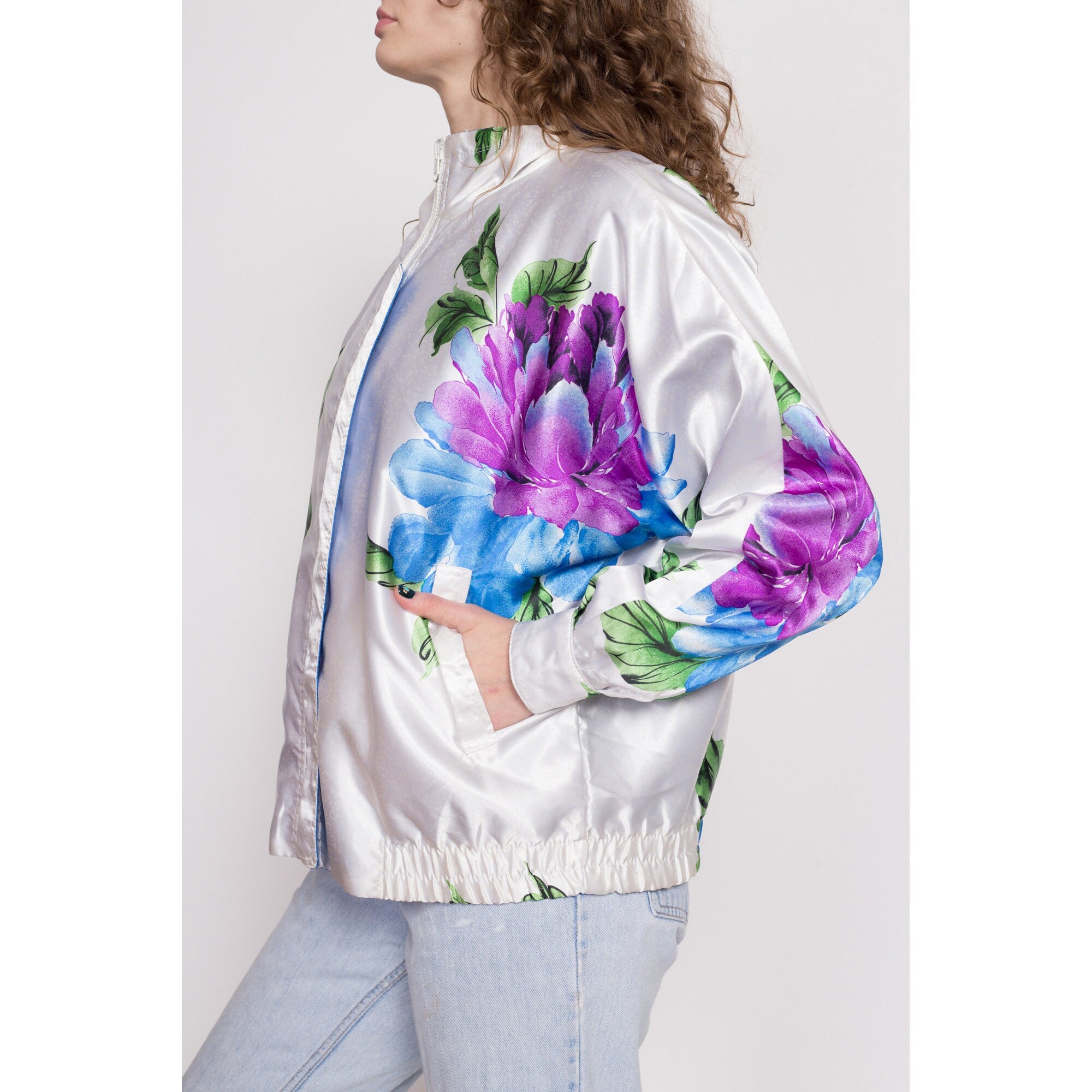 80s Shiny Reversible Floral & Optical Illusion Windbreaker - Extra