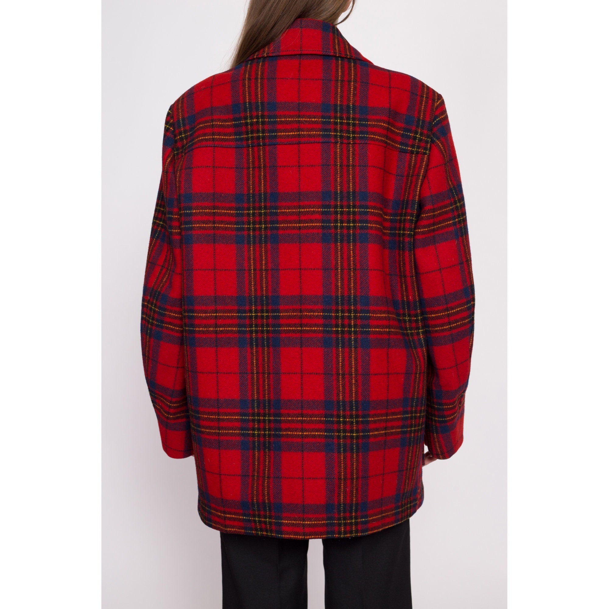 50s 60s Pendleton Red Plaid Wool Coat - Large