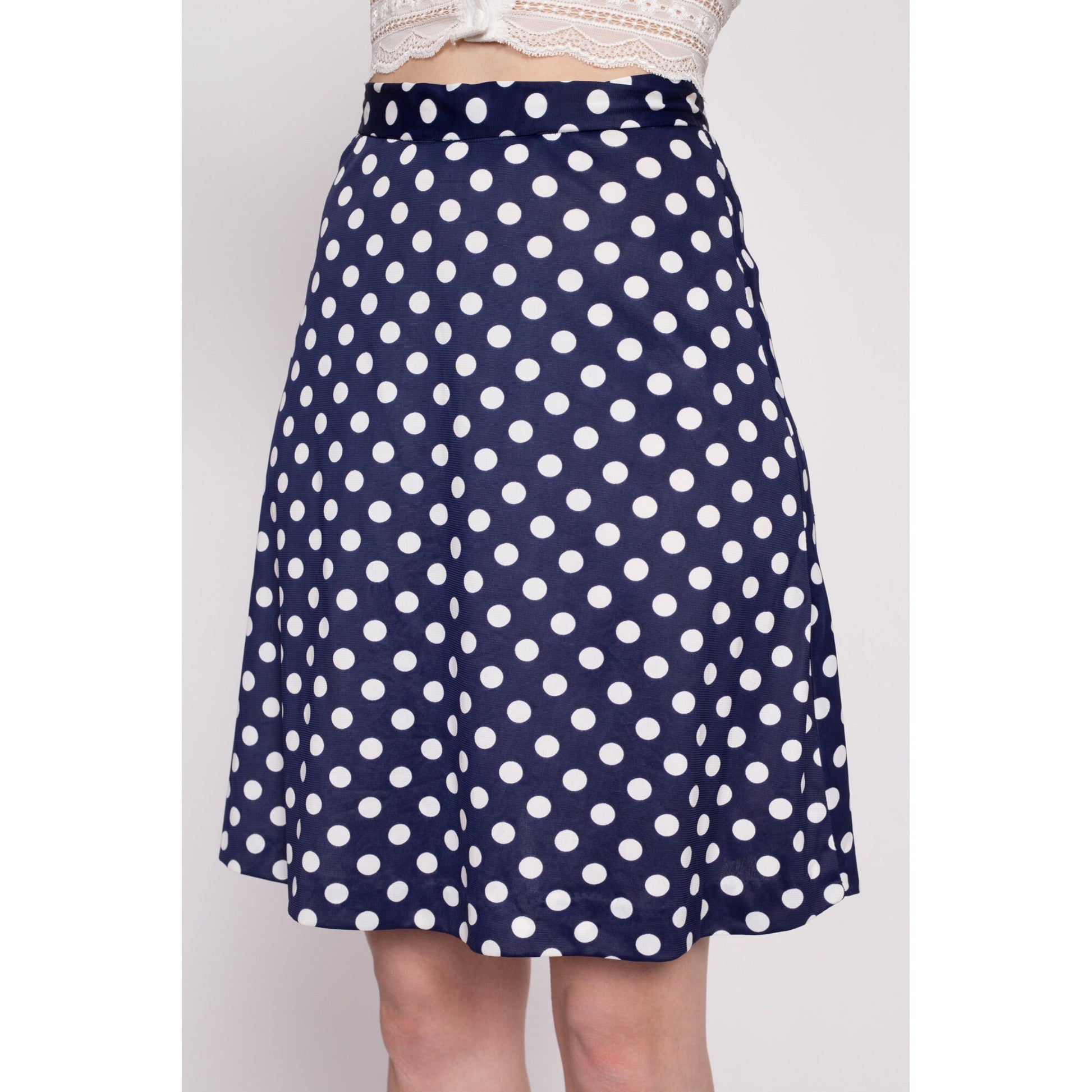 60s 70s Navy Blue Polka Dot Mini Skirt - Extra Small, 25 – Flying Apple  Vintage