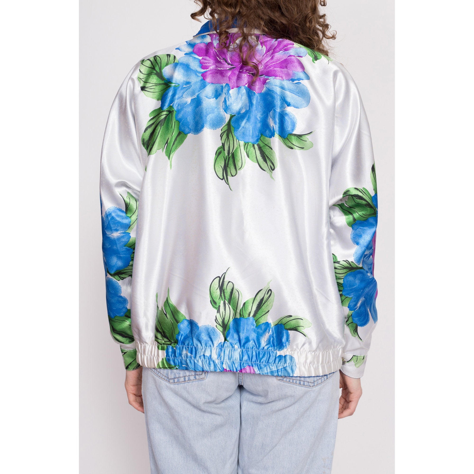 80s Shiny Reversible Floral Optical Illusion Windbreaker Extra Lar Flying Apple Vintage