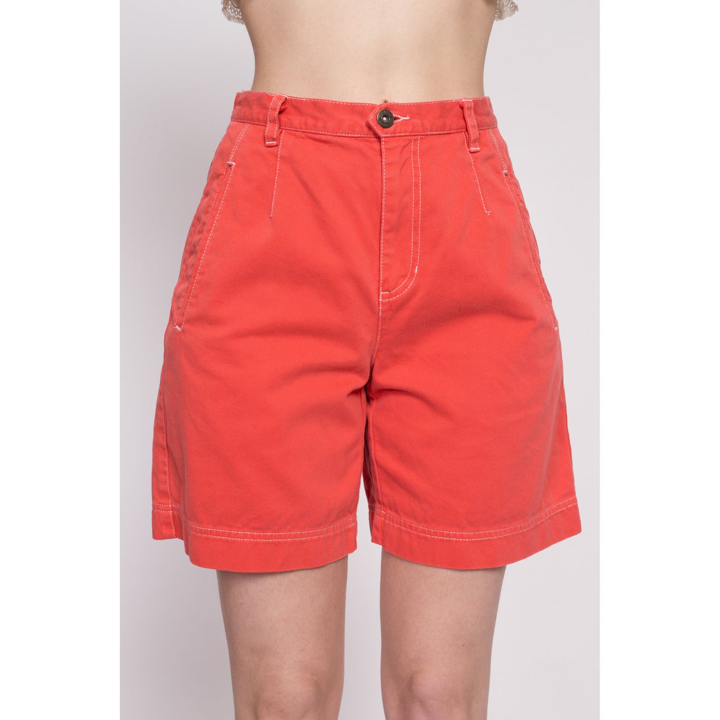 90s Lizwear Salmon High Waisted Shorts - Small, 26" | Vintage Liz Claiborne Soft Contrast Stitch Casual Mom Shorts