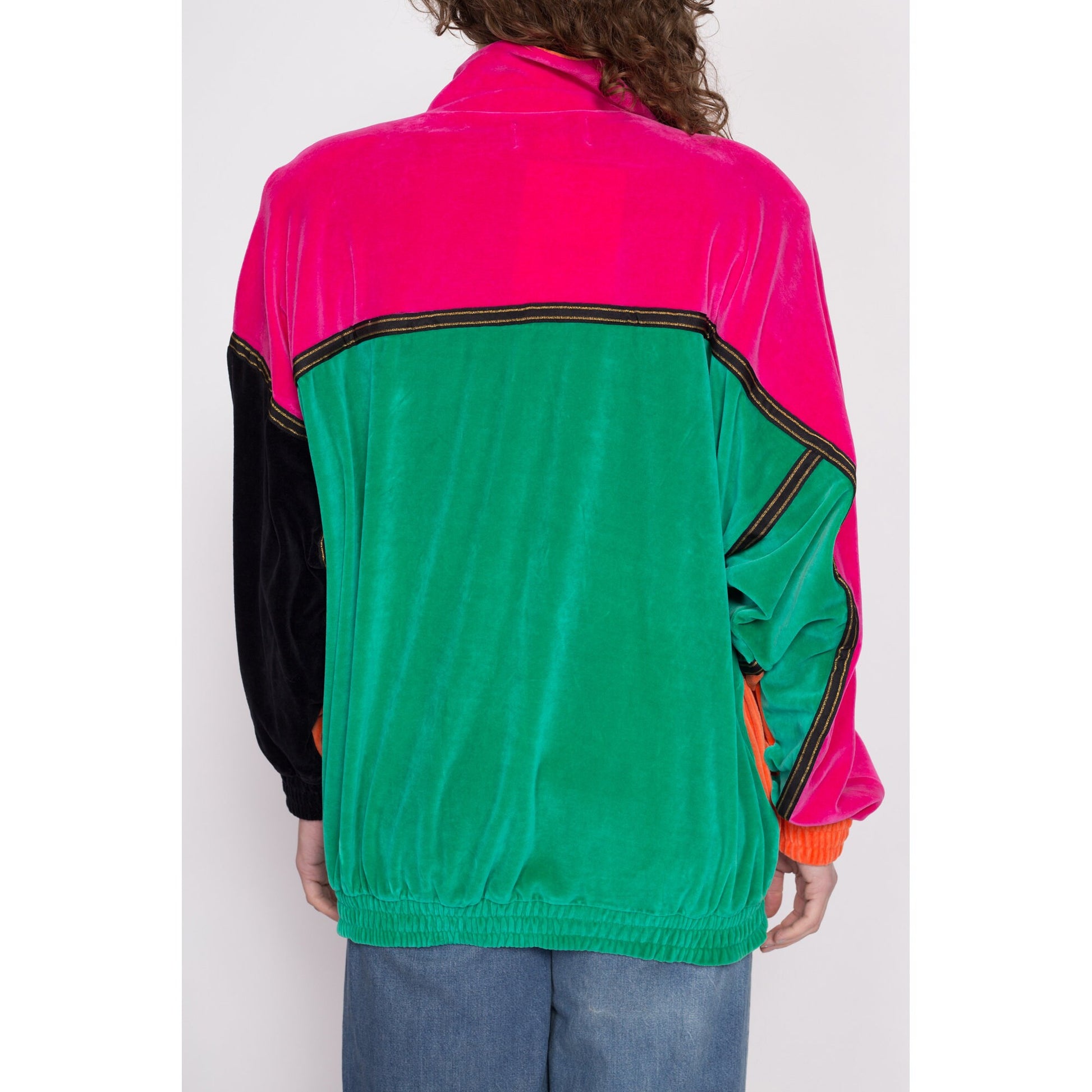 80s Velour Color Block Track Jacket - Extra Large – Flying Apple Vintage