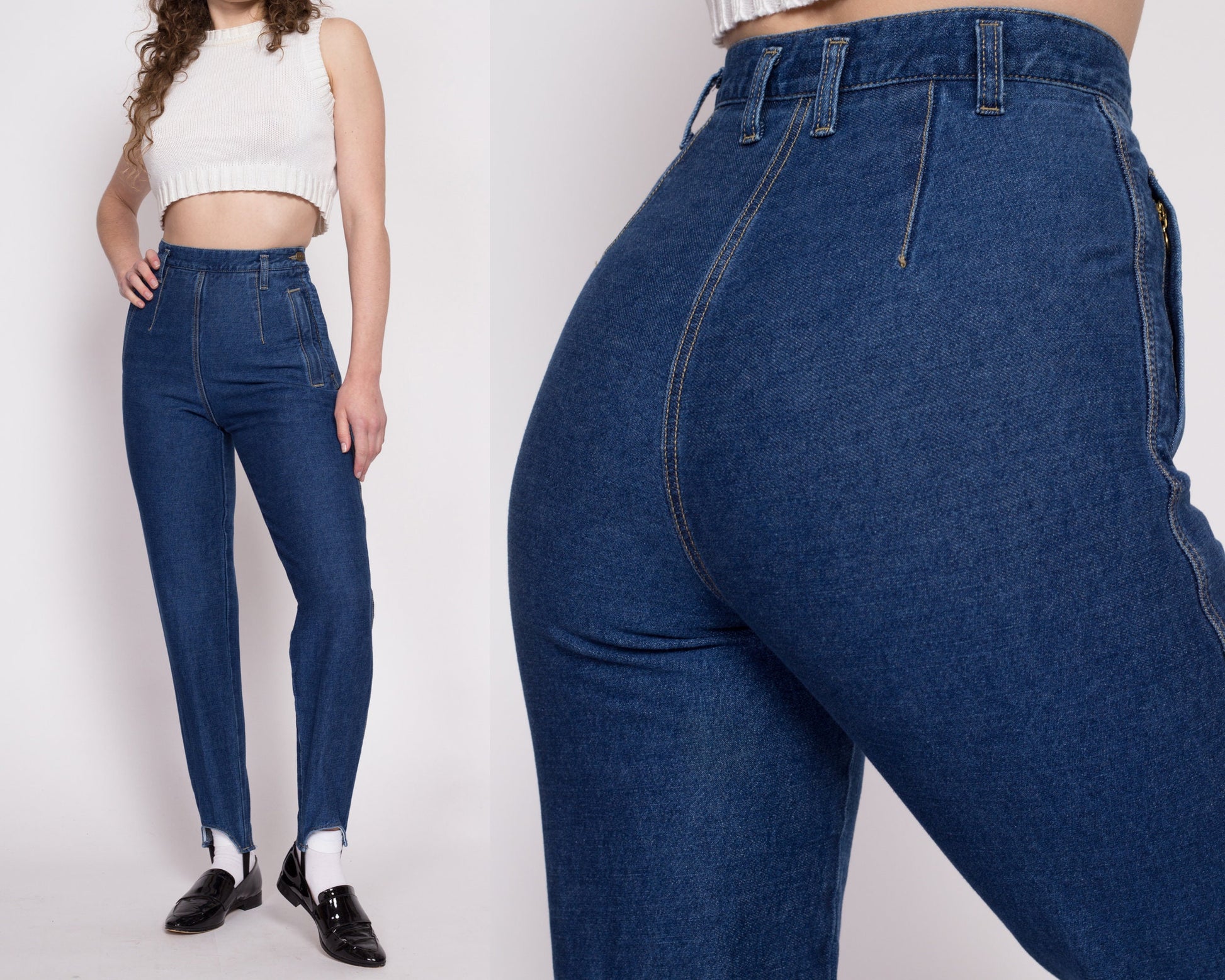 Women's Denim Jeans Zipper Pocket Pants High Waisted Trousers