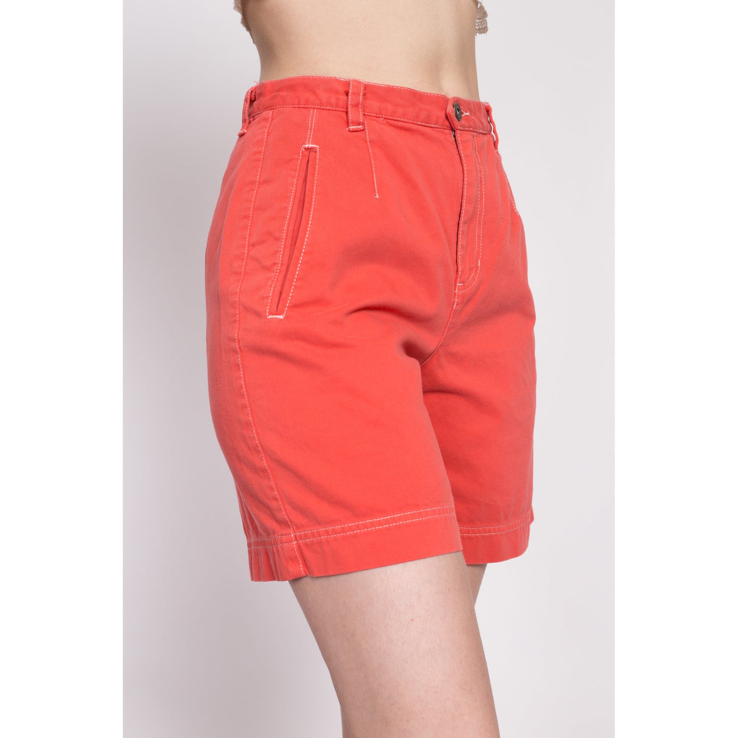 90s Lizwear Salmon High Waisted Shorts - Small, 26" | Vintage Liz Claiborne Soft Contrast Stitch Casual Mom Shorts