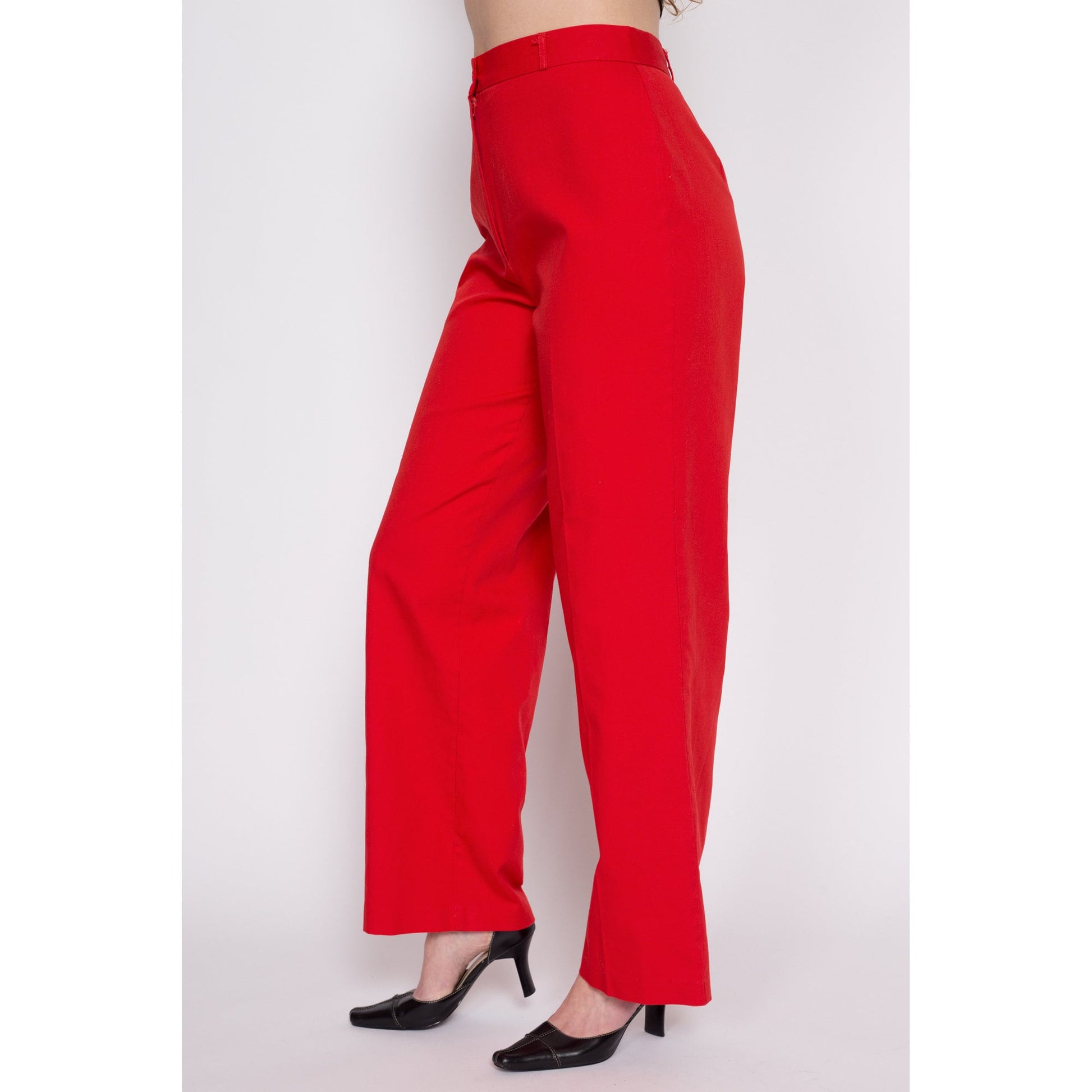 80s Red Pleated Pants Size S Made in FRANCE High Waisted Mom Pants