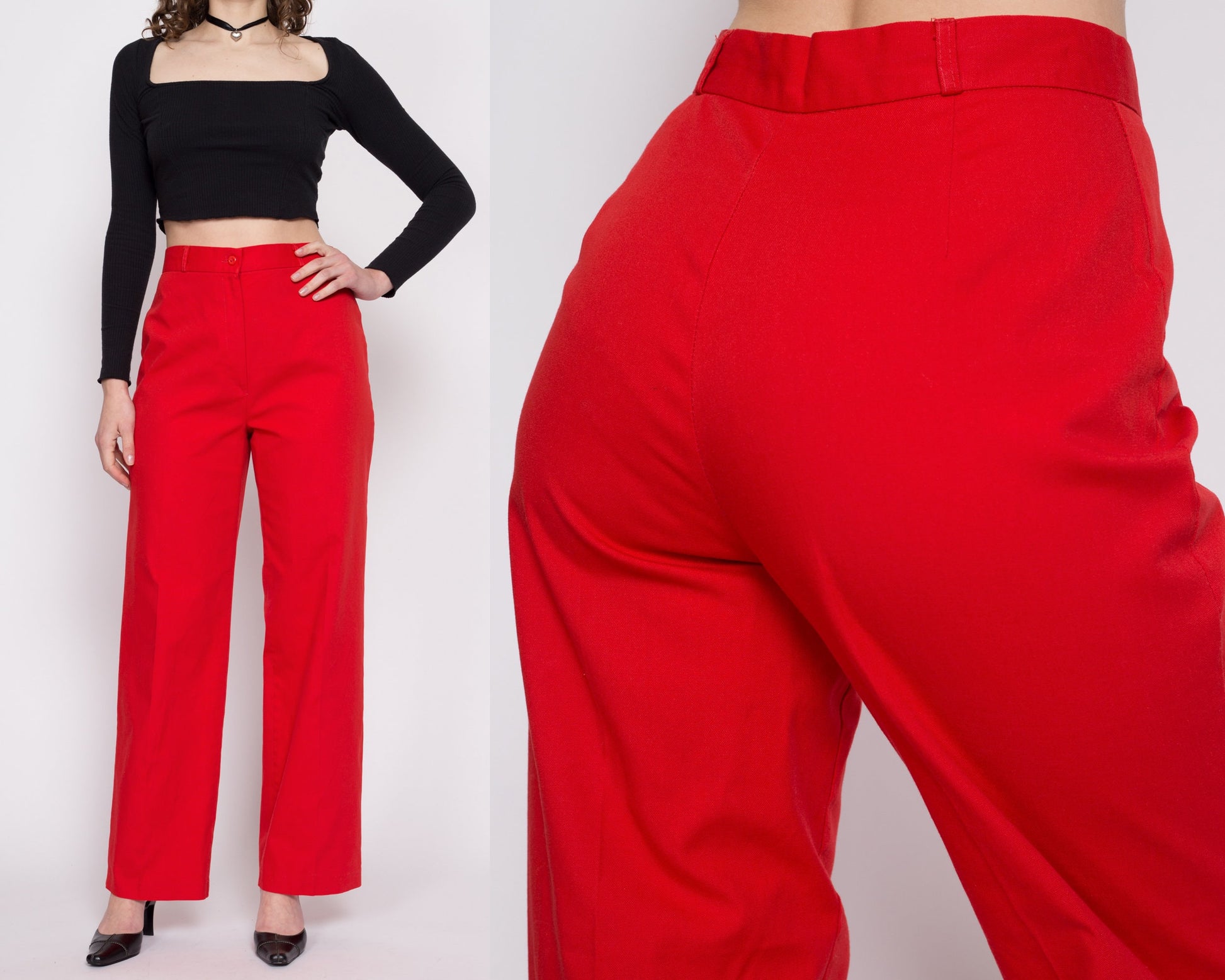 70s Red High Waisted Pants - Medium, 28.5
