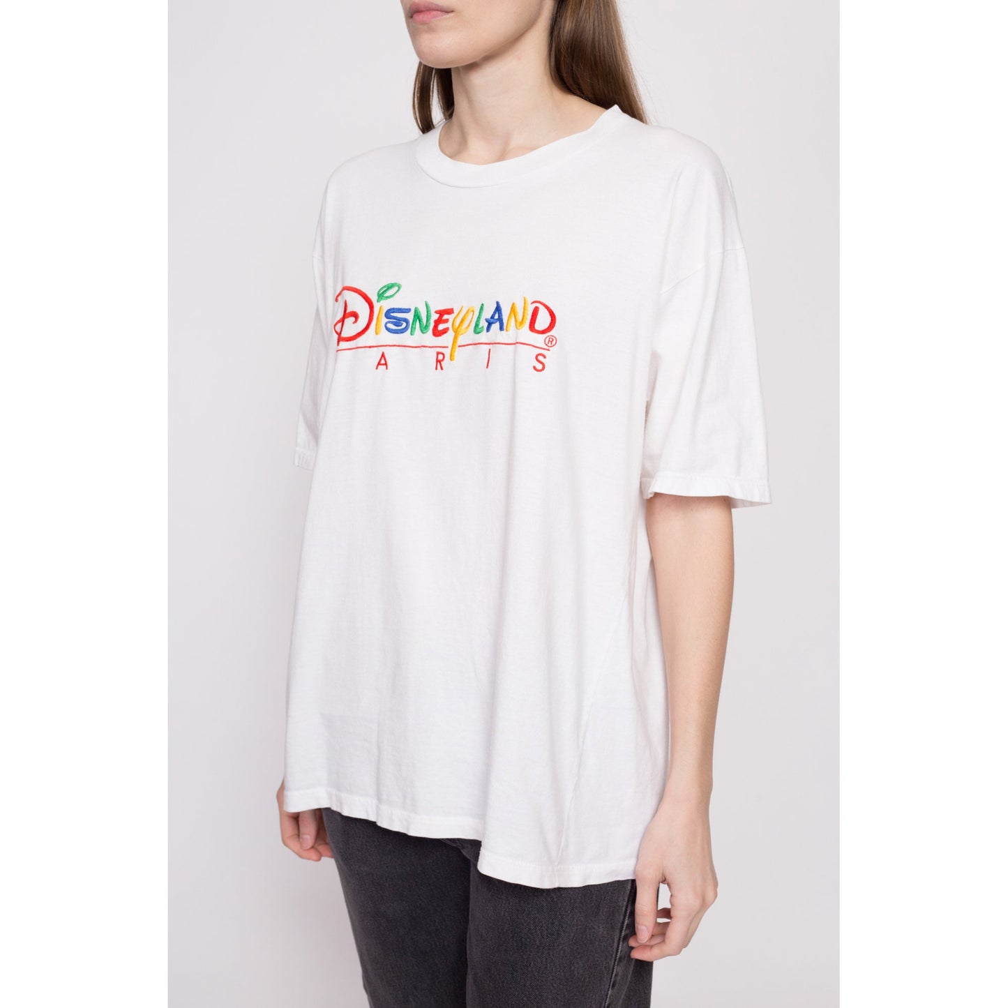 90s Disneyland Paris T Shirt - Men's Large, Women's XL | Vintage White Embroidered Graphic Disney Tee