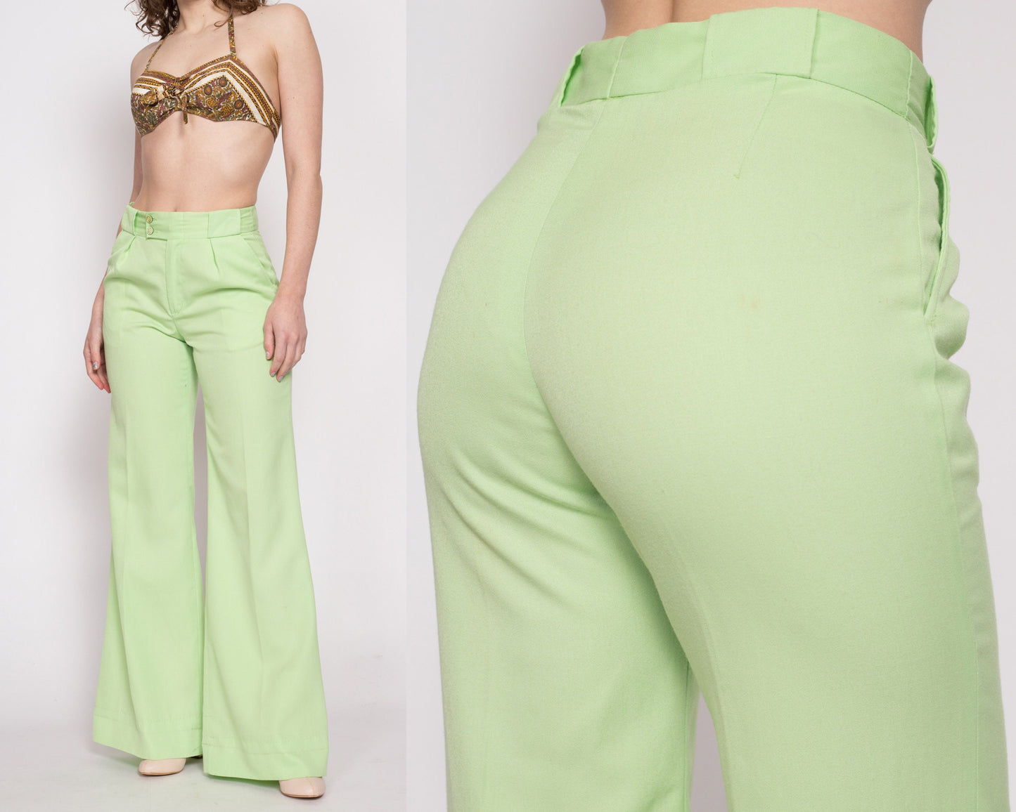 Vintage 1960's Vibrant Lime Green Wide Leg Bell Bottom Pants