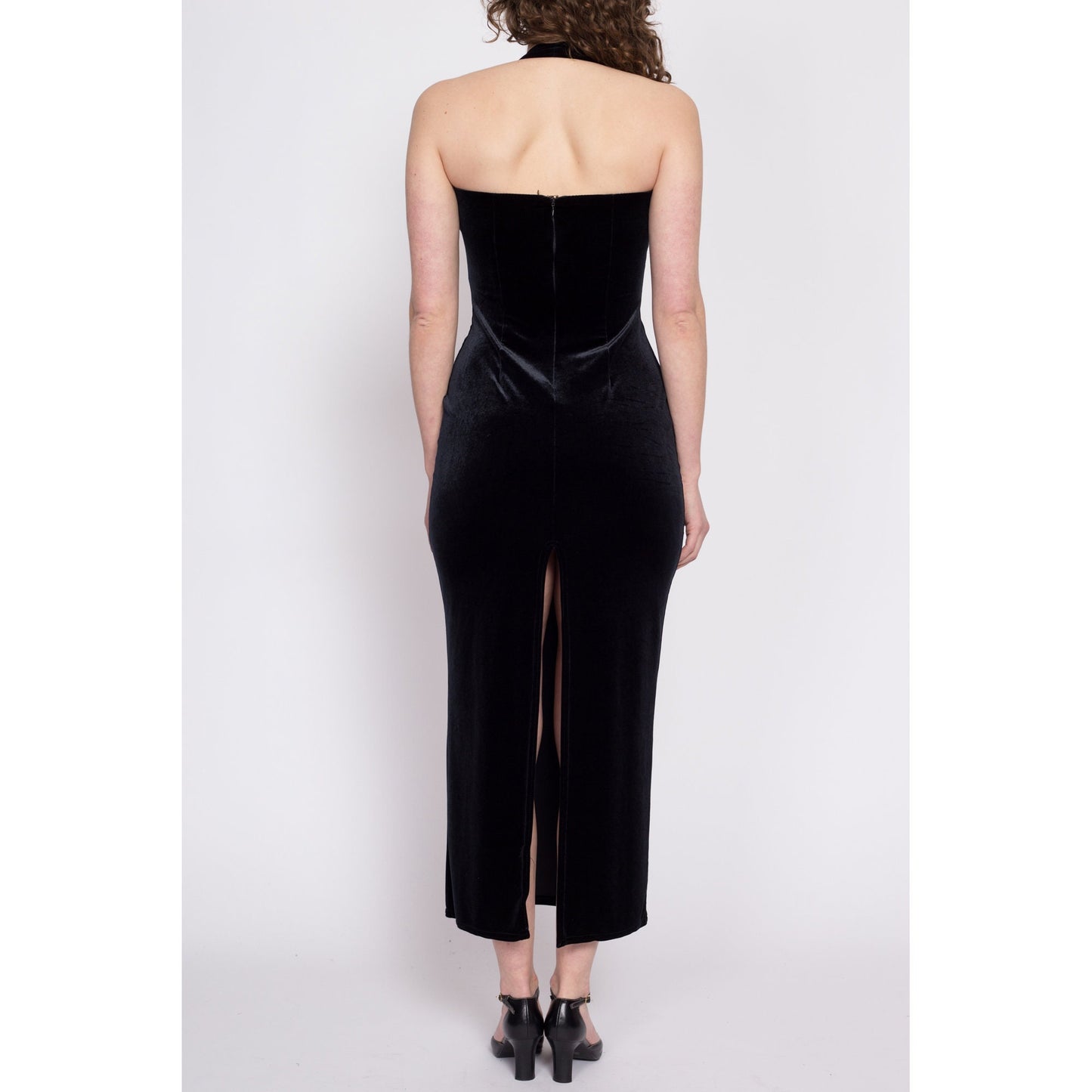 90s Y2K Sparkle Gradient Black Velvet Bodycon Dress - XS to Small | Vintage Scott McClintock Halter Gown