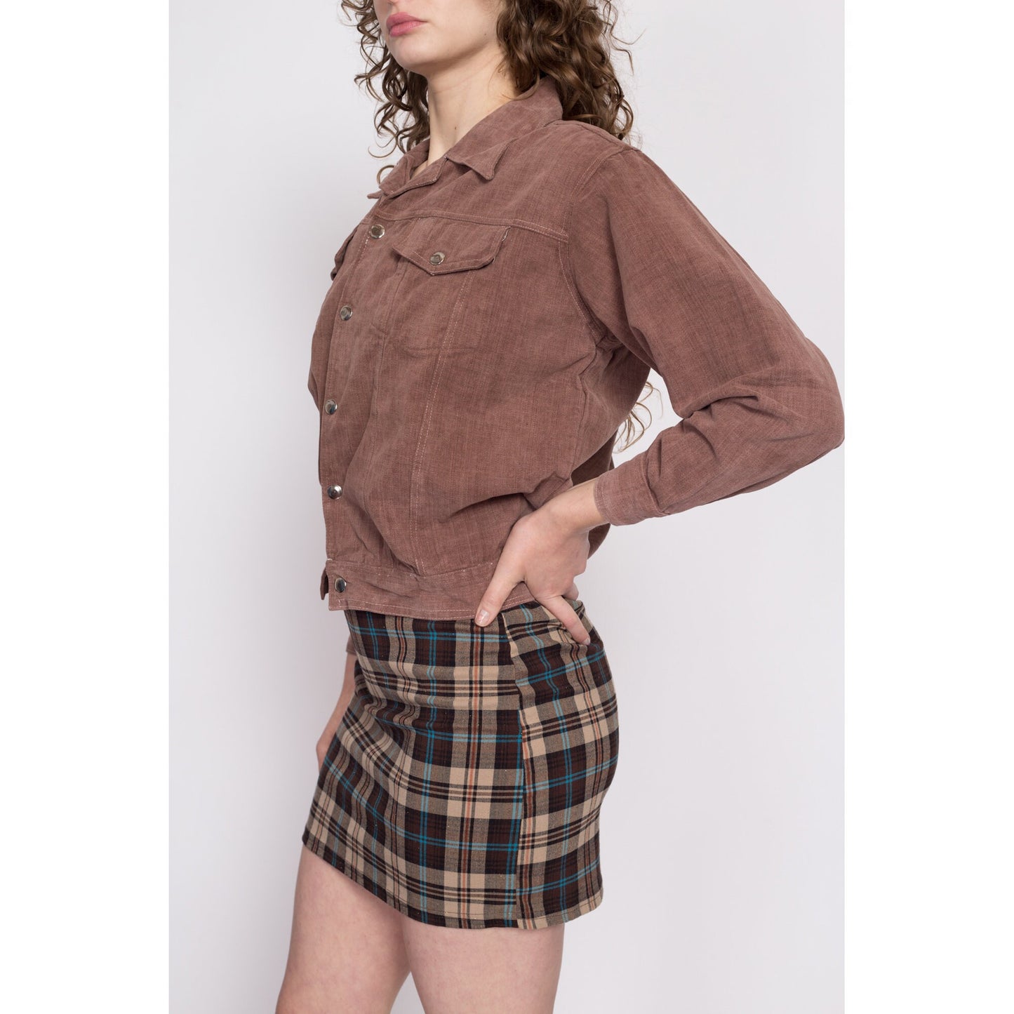 70s Brown Soft Cotton Denim Jacket - Men's Medium Short, Women's Large | Vintage Boho Lightweight Cropped Jean Jacket