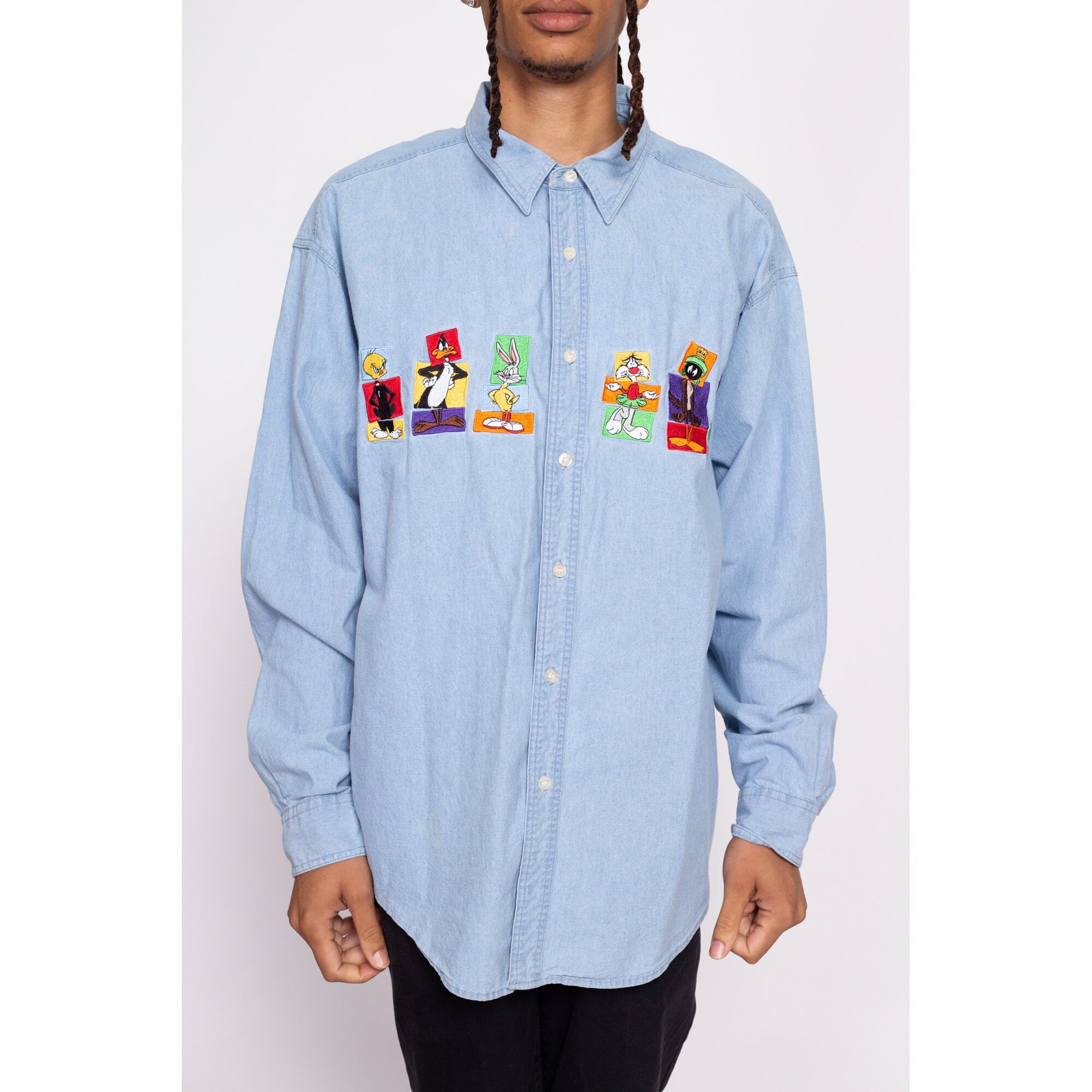 90s Looney Tunes Chambray Button Up Shirt - Men's 2X – Flying