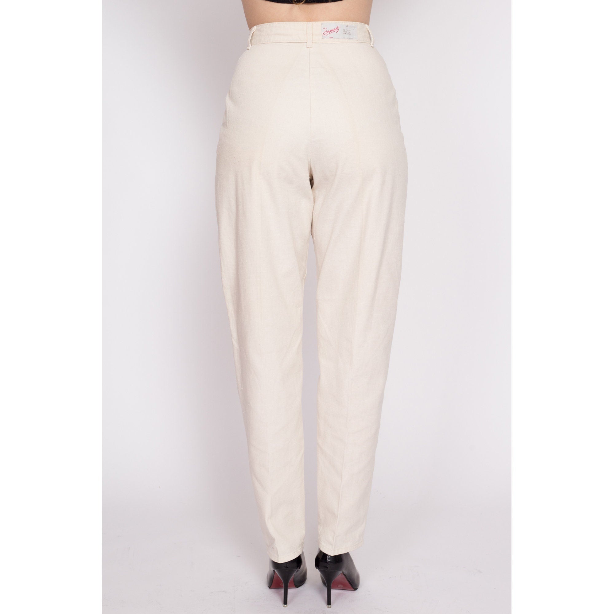Vintage 80s 90s Tan Lightweight Rayon Pleated Trouser Pants