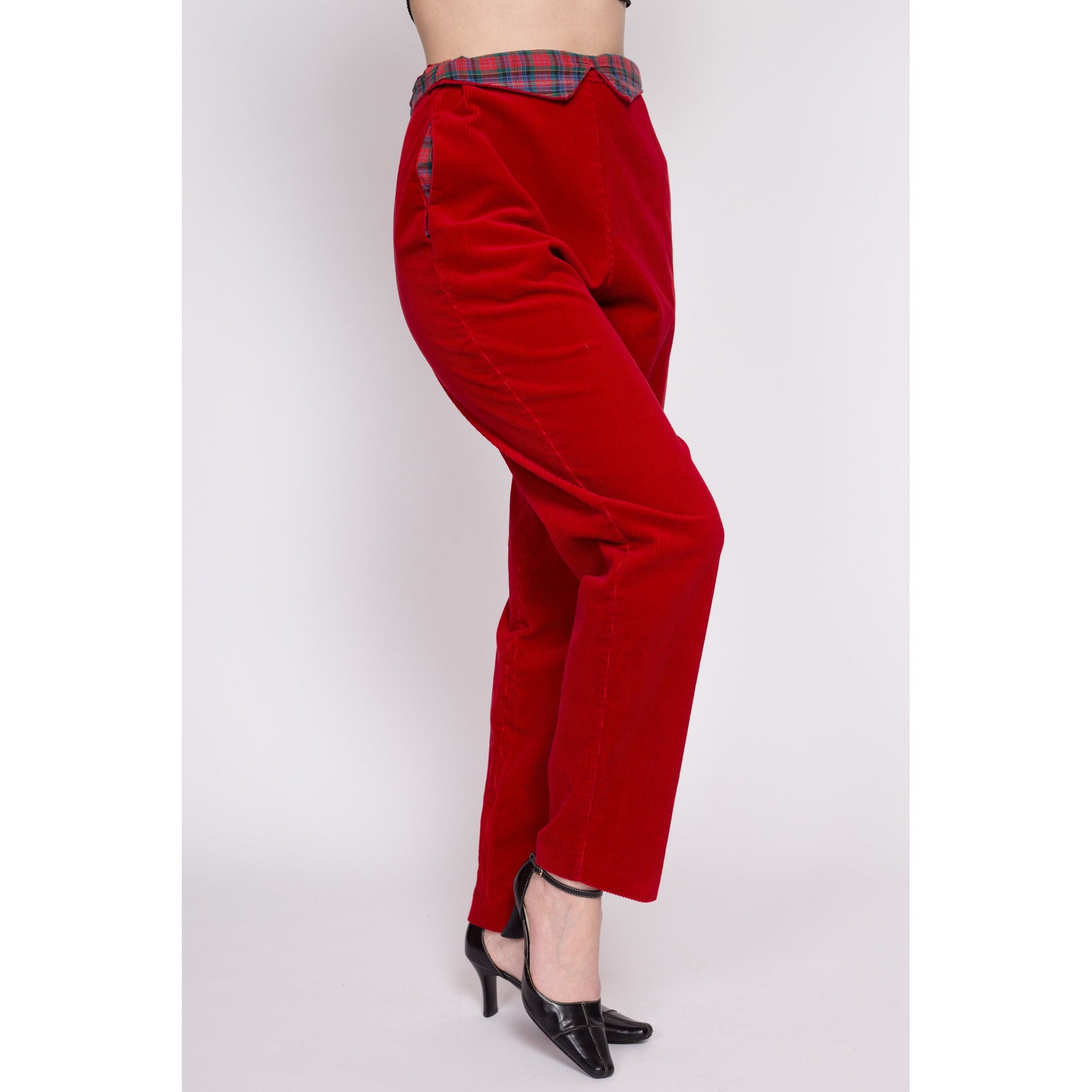 Women's High Rise Tapered Pants Elastic Waist Corduroy Trousers