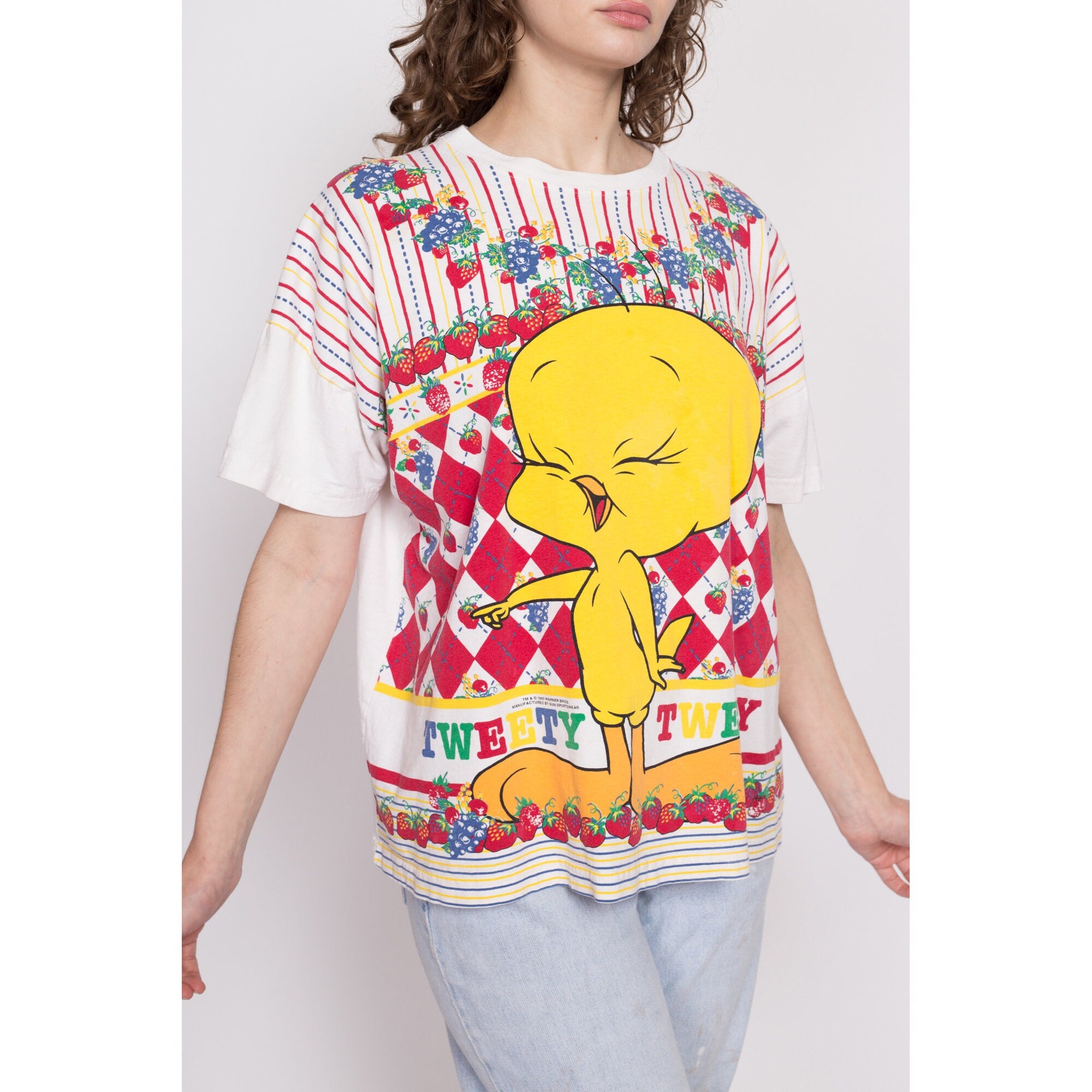 90s Tweety Bird Fruit Graphic T Shirt - Extra Large