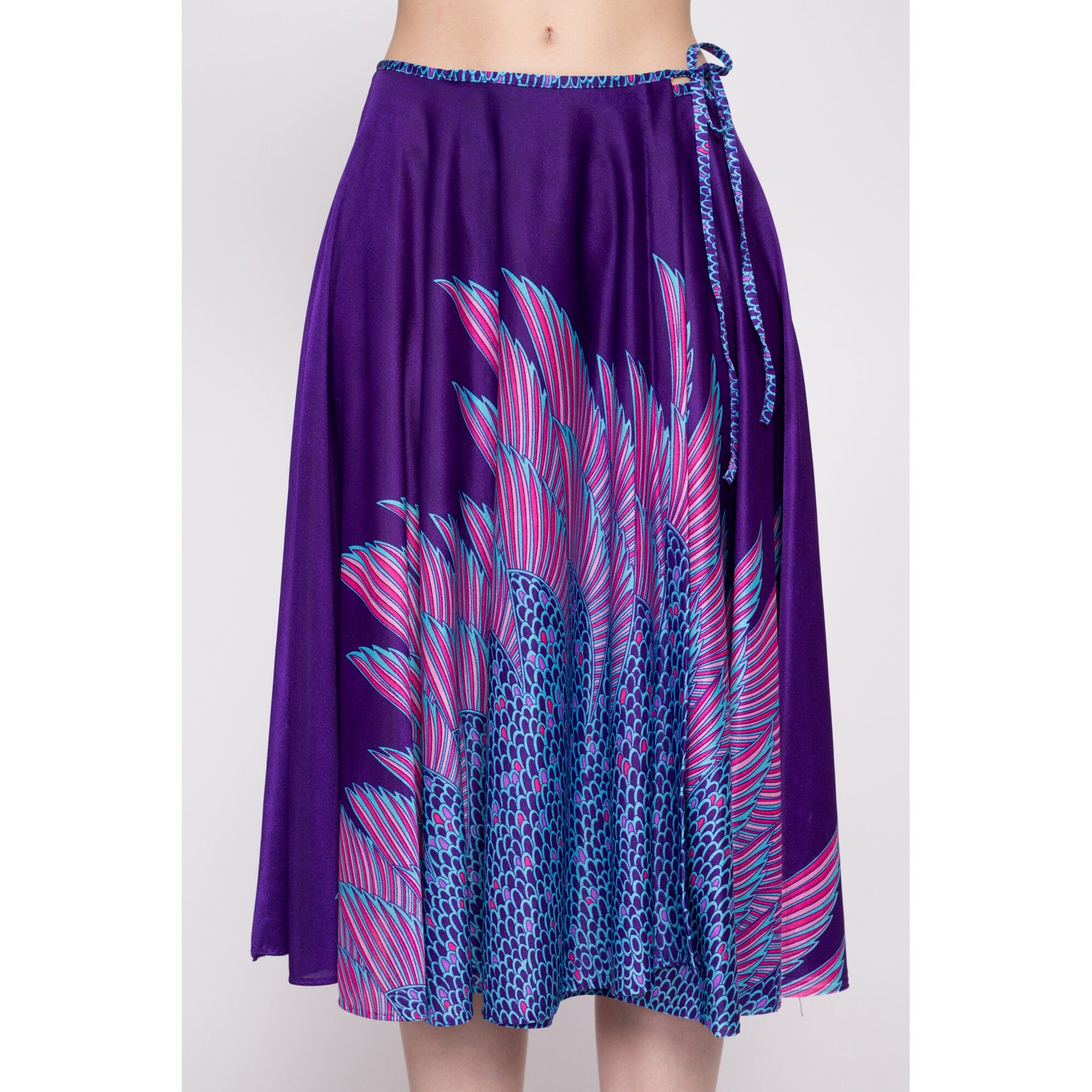 70s Sirena Royal Purple Deco Wrap Skirt - Medium – Flying Apple