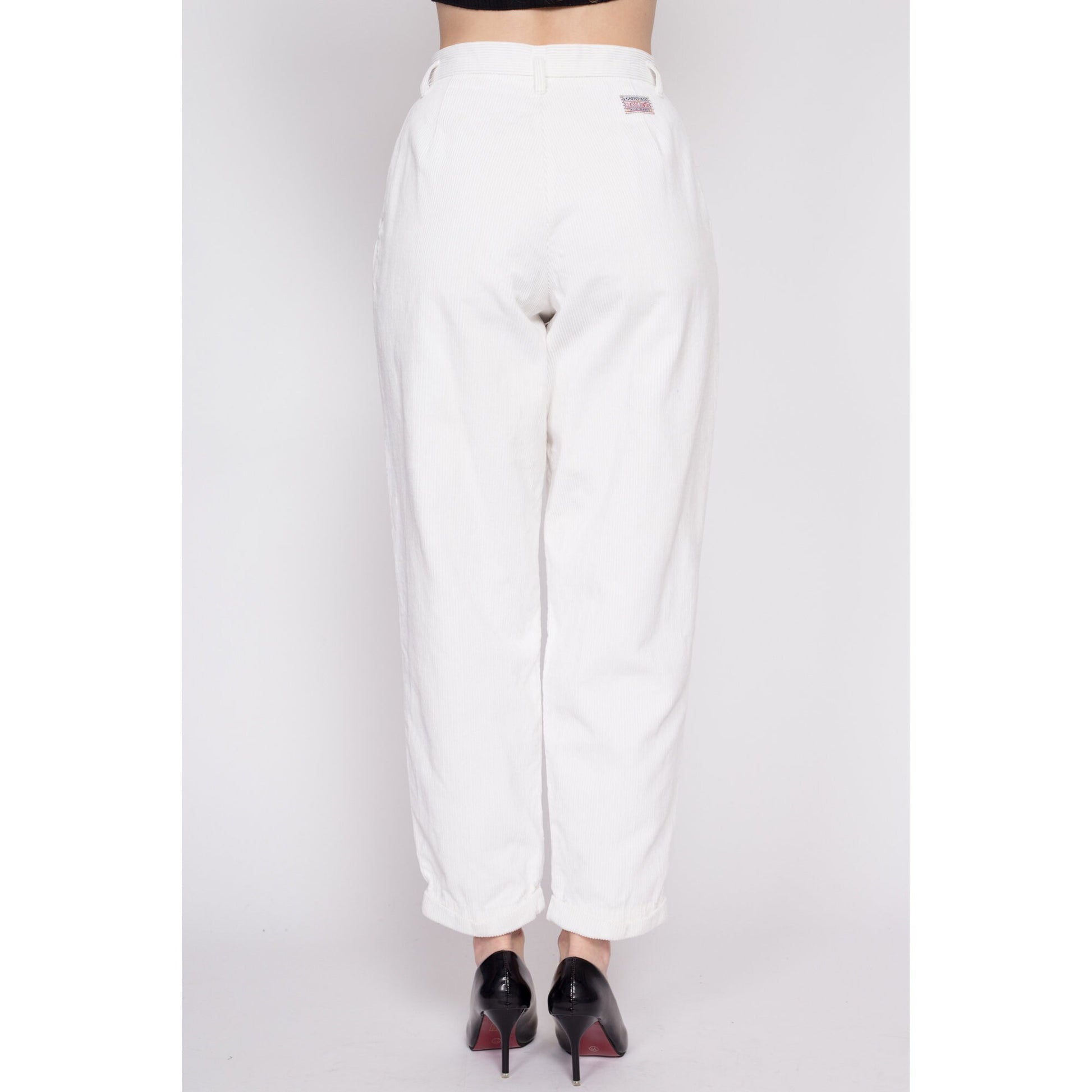 80s White Corduroy High Waisted Pants - Medium, 27.5 – Flying Apple Vintage