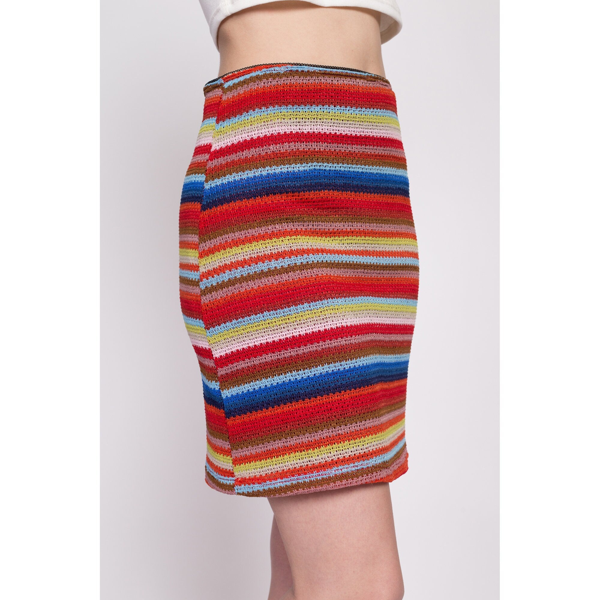 Y2K Colorful Striped Knit Mini Skirt - Medium