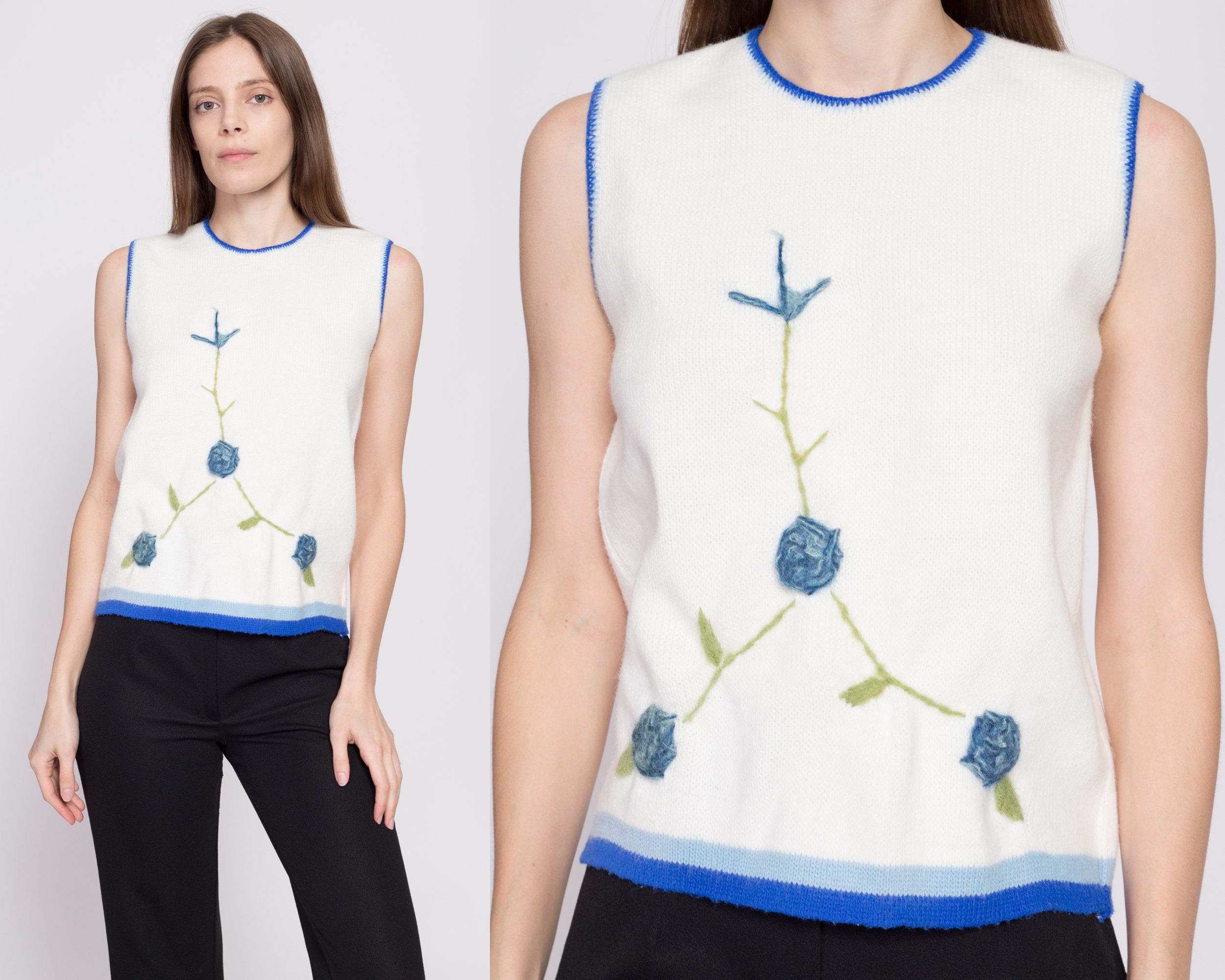 Small offers Sleeveless Knit Embroidered Top