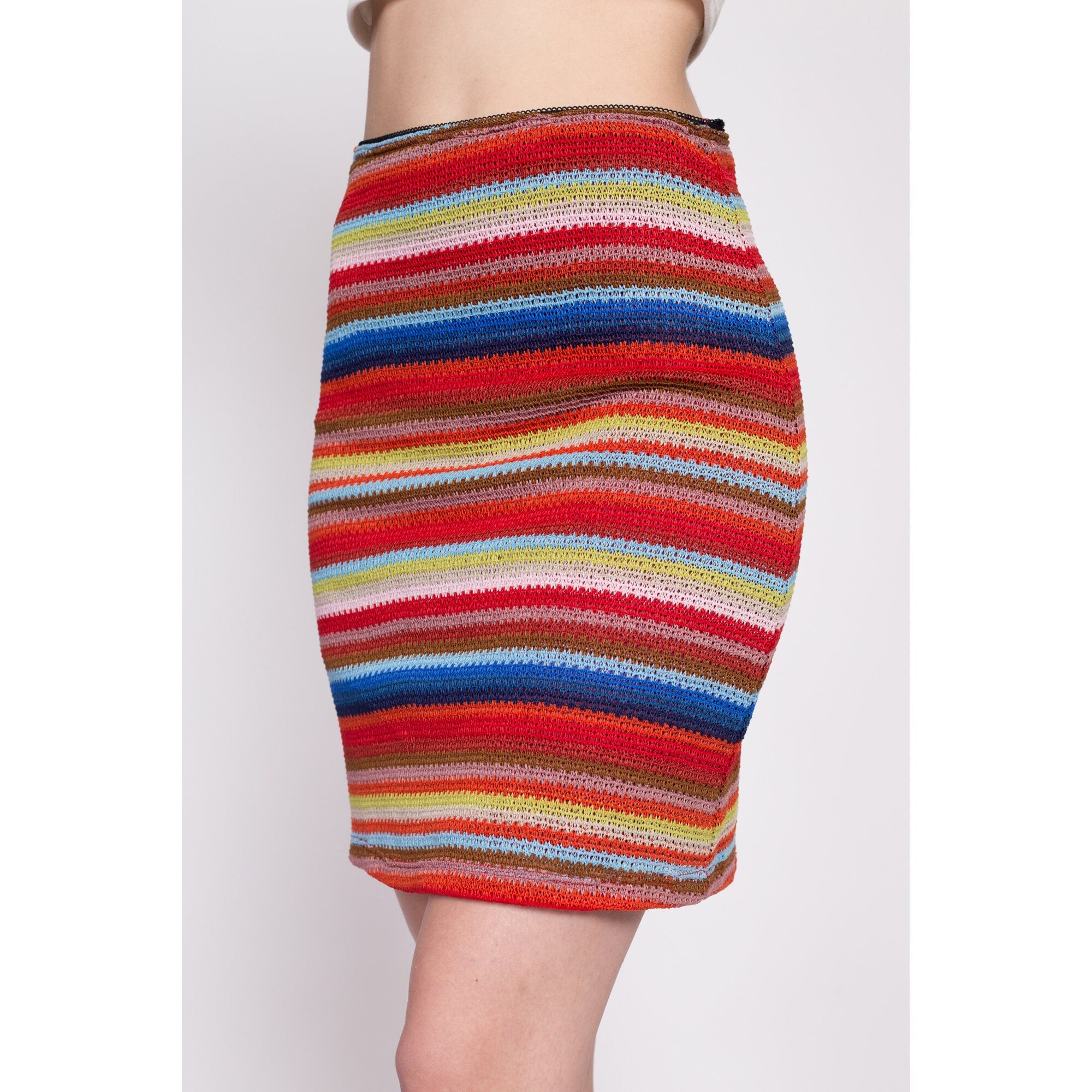 Rokoko mini a line shop knitted skirt in rainbow stripe