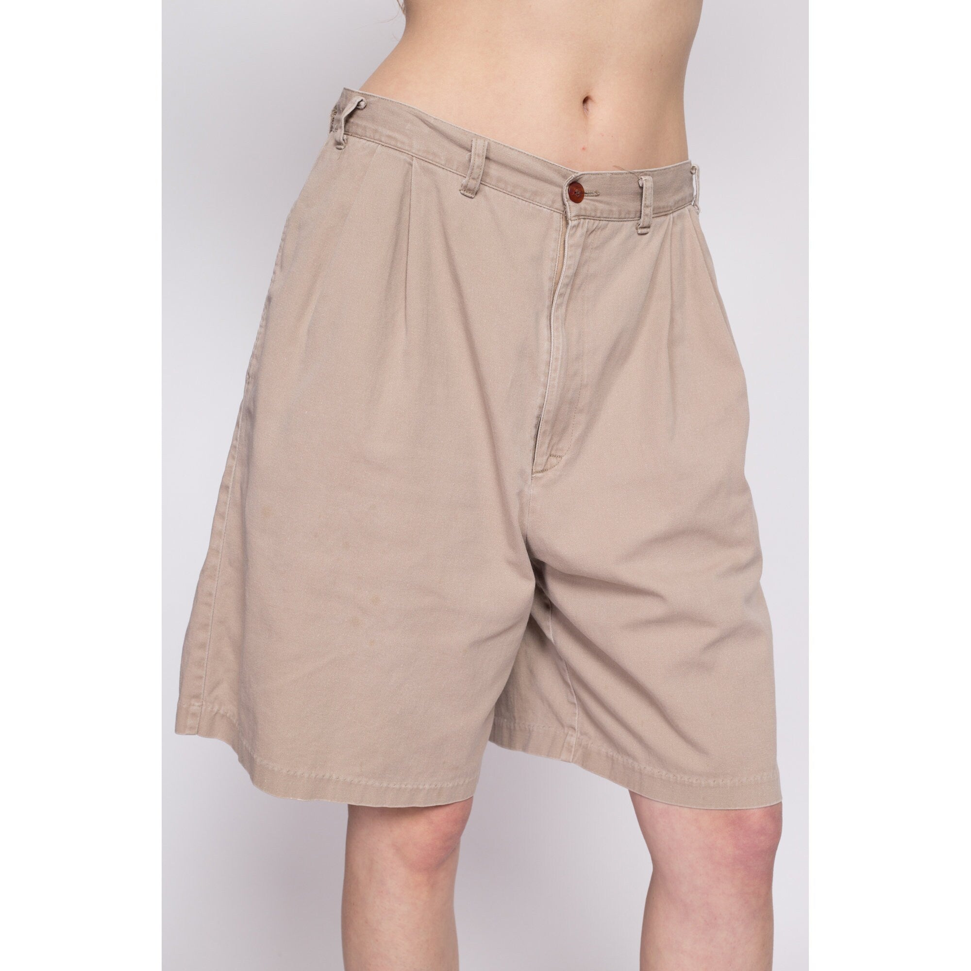 80s Khaki Pleated Cotton Shorts - Large, 31