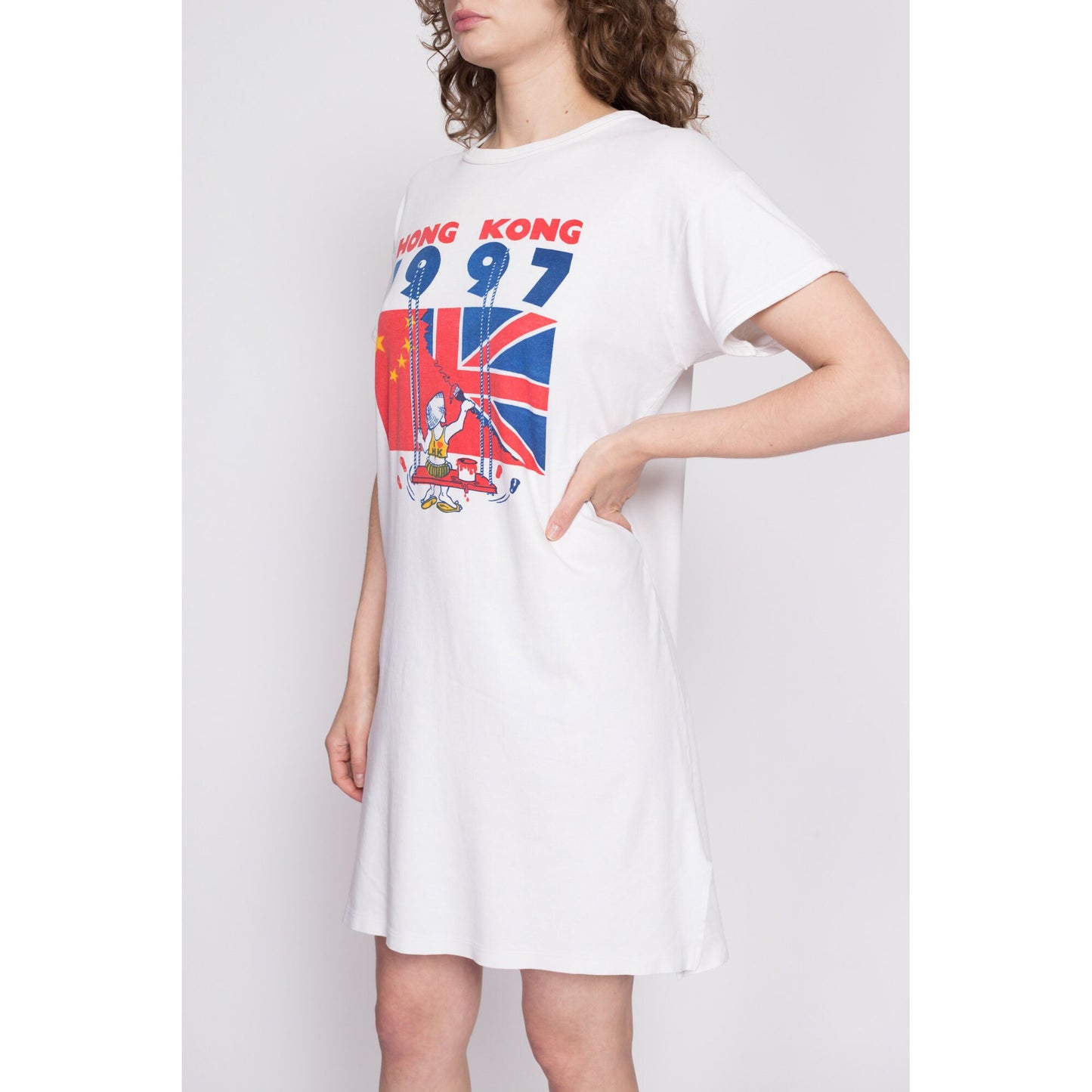 1997 Hong Kong Handover T Shirt Dress - One Size | Vintage 90s China Return Political Graphic Tee Sleep Shirt