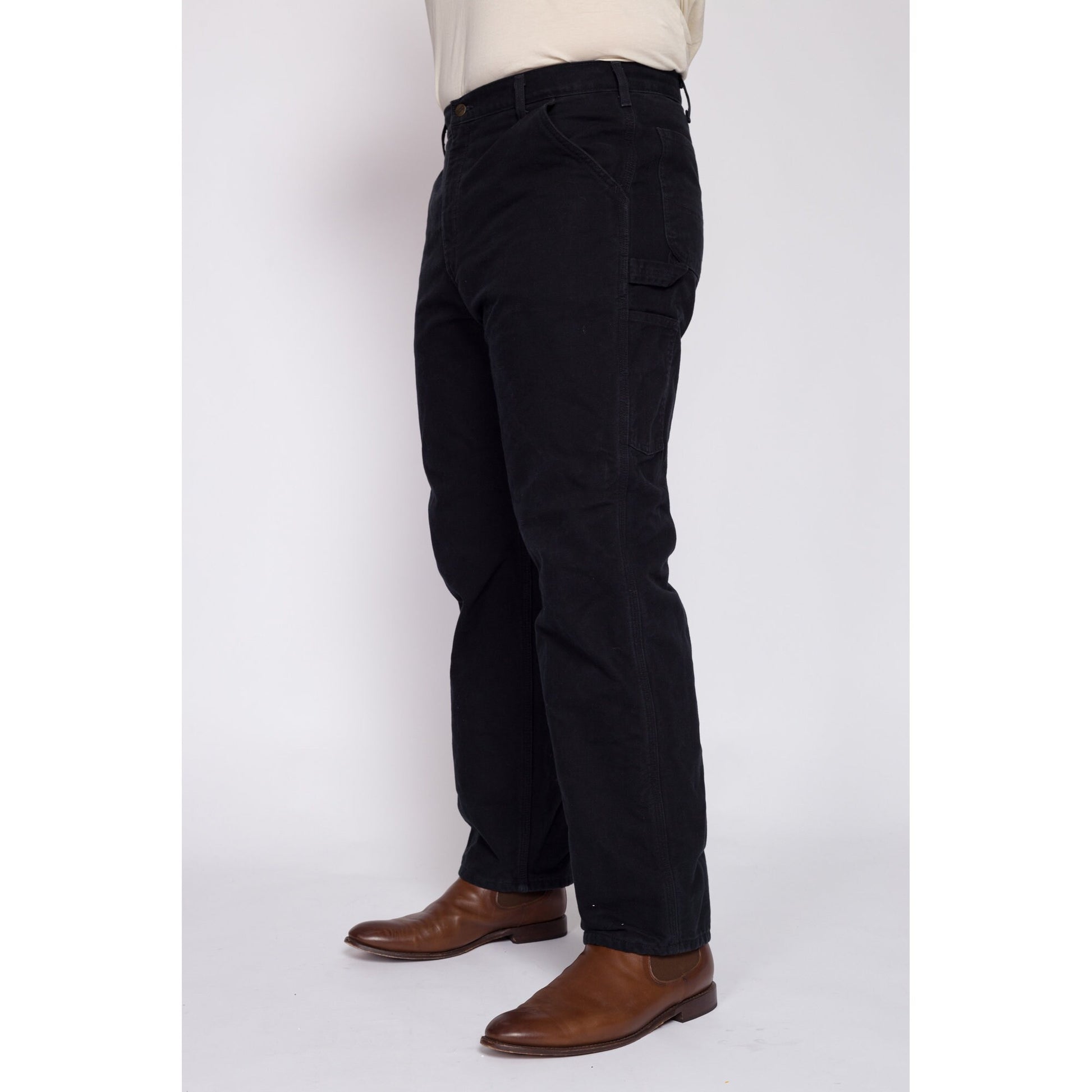 90s Carhartt Black Flannel Lined Workwear Pants - 38x32