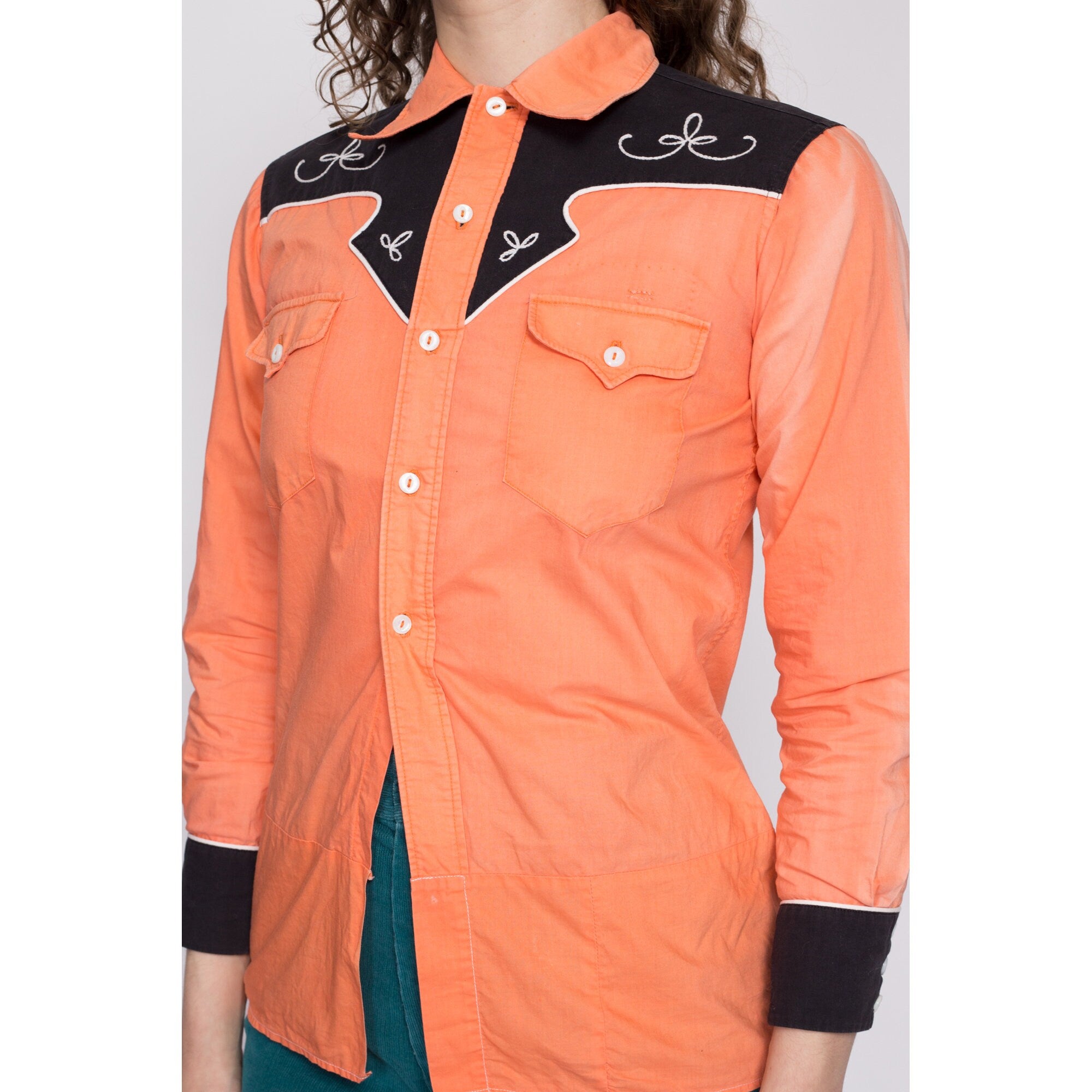 1950s Faded Orange Western Shirt - Unisex XS