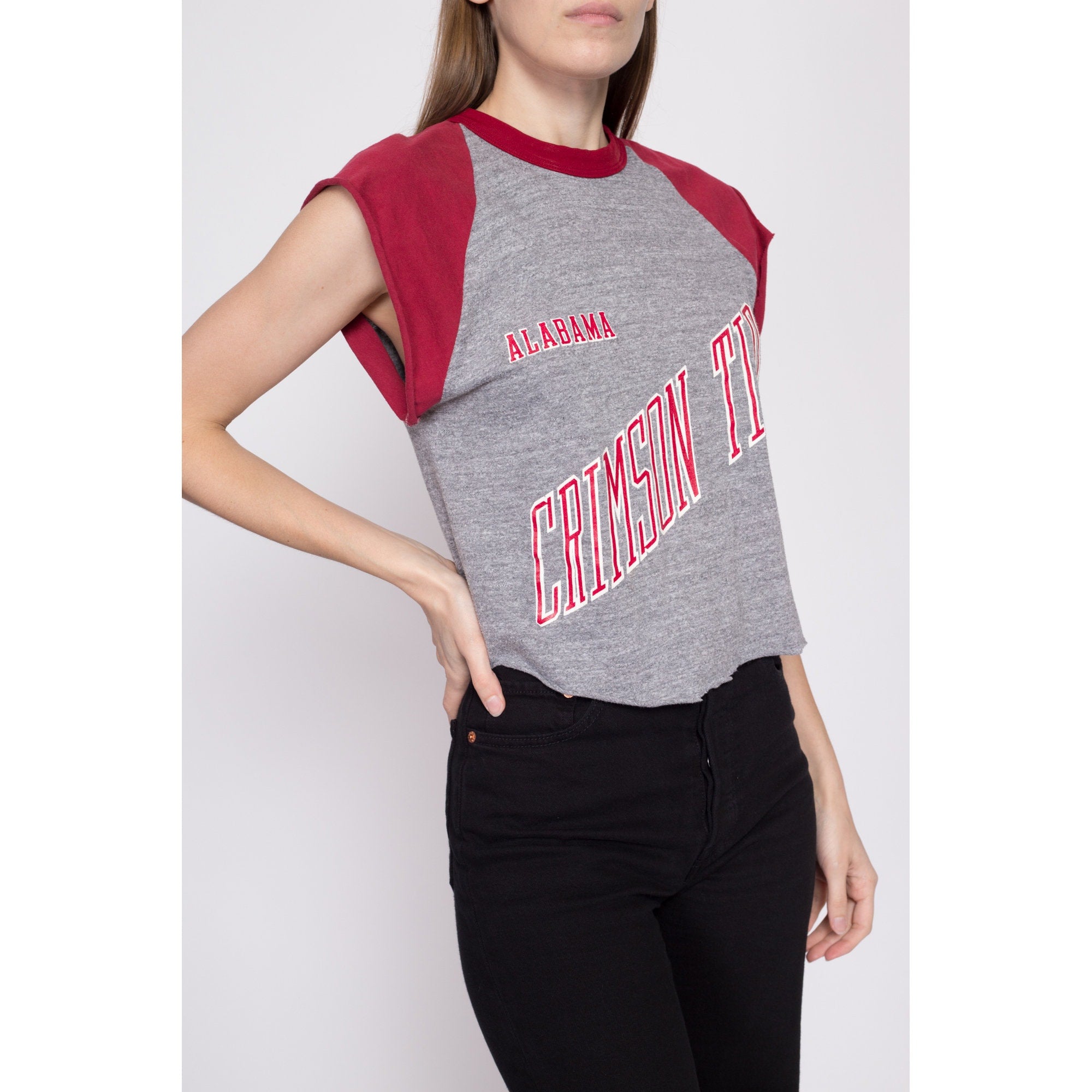 80s University Of Alabama Crimson Tide Cropped T Shirt - Medium