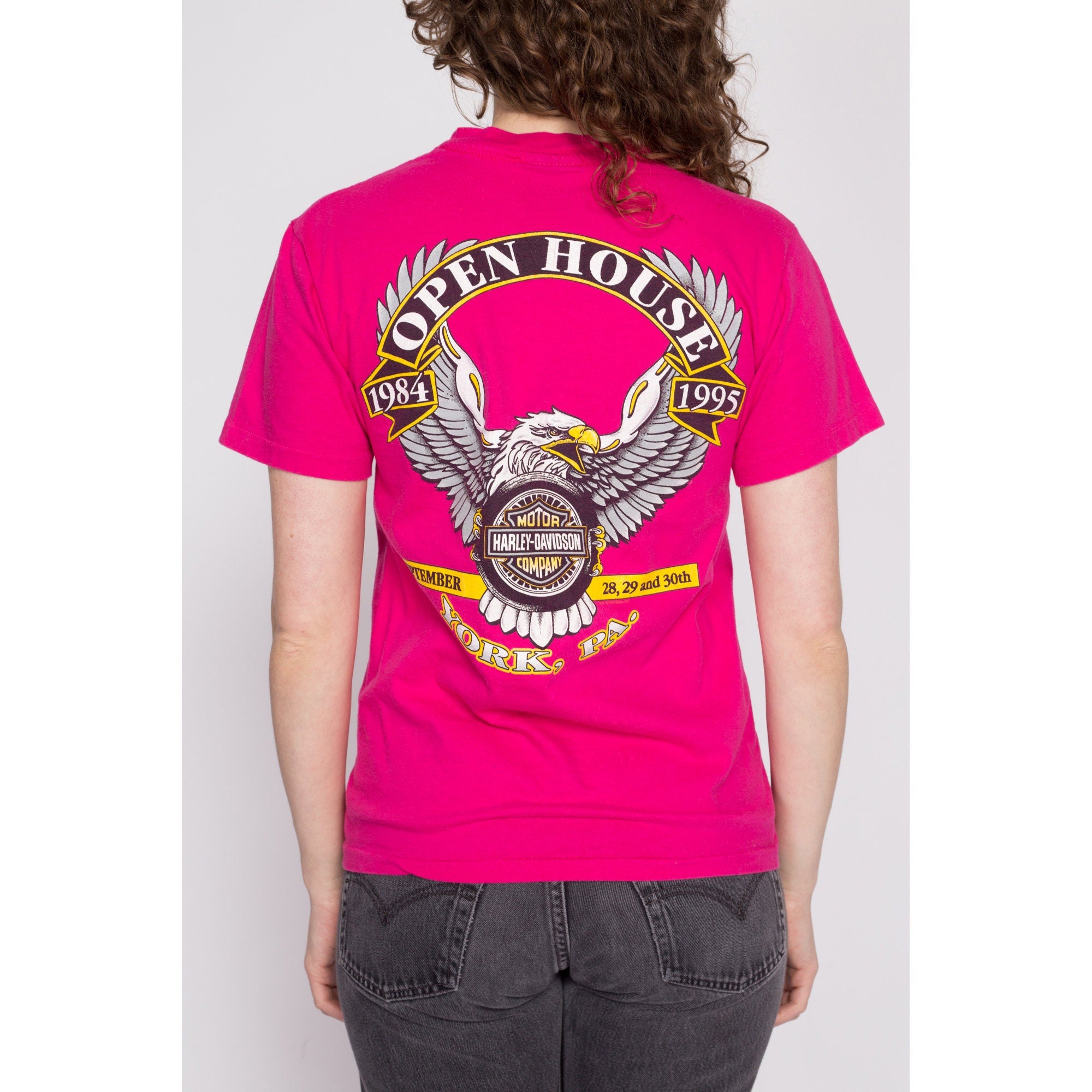 90s Harley Davidson York Pennsylvania Hot Pink T Shirt - Small