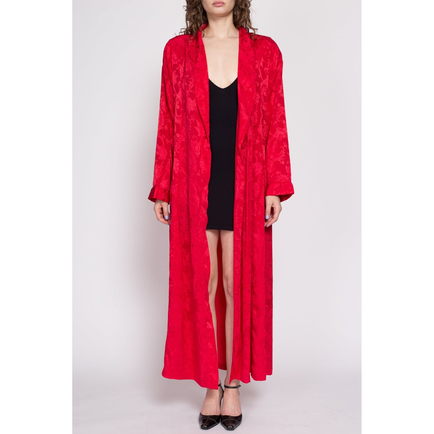 90s Victoria's Secret Red Jacquard Satin Robe - Medium to Large