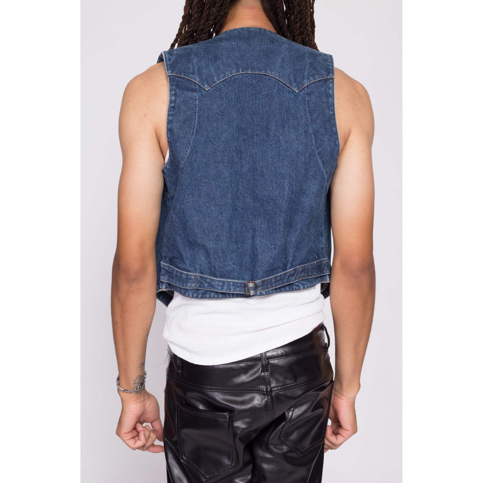 Denim Sleeveless Jacket for Men / Ripped Vest with Buttons