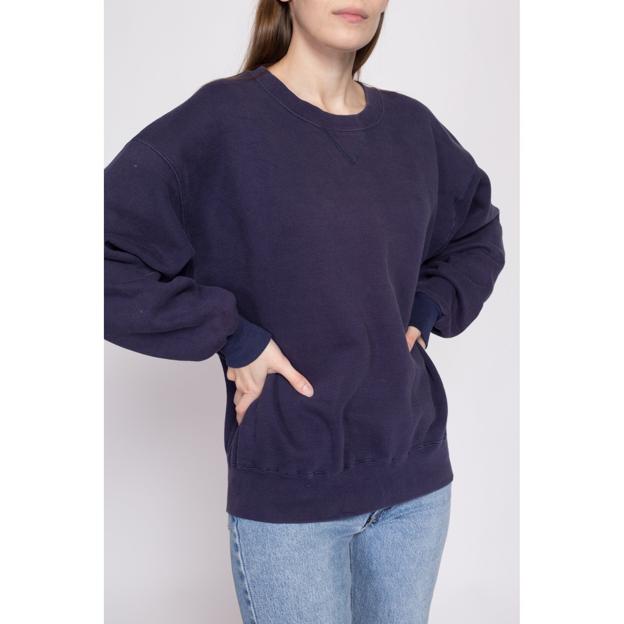 90s L.L. Bean x Russell Athletic Navy Blue V Stitch Sweatshirt