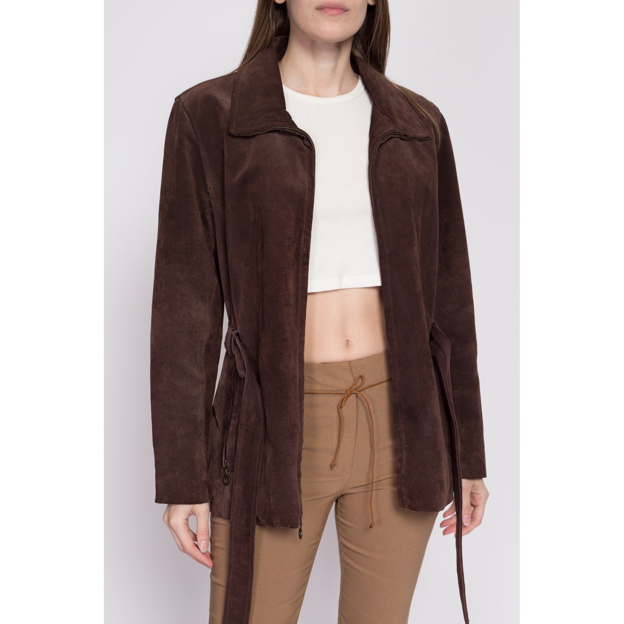 90s Does 70 Suede Belted Jacket - Large – Flying Apple Vintage