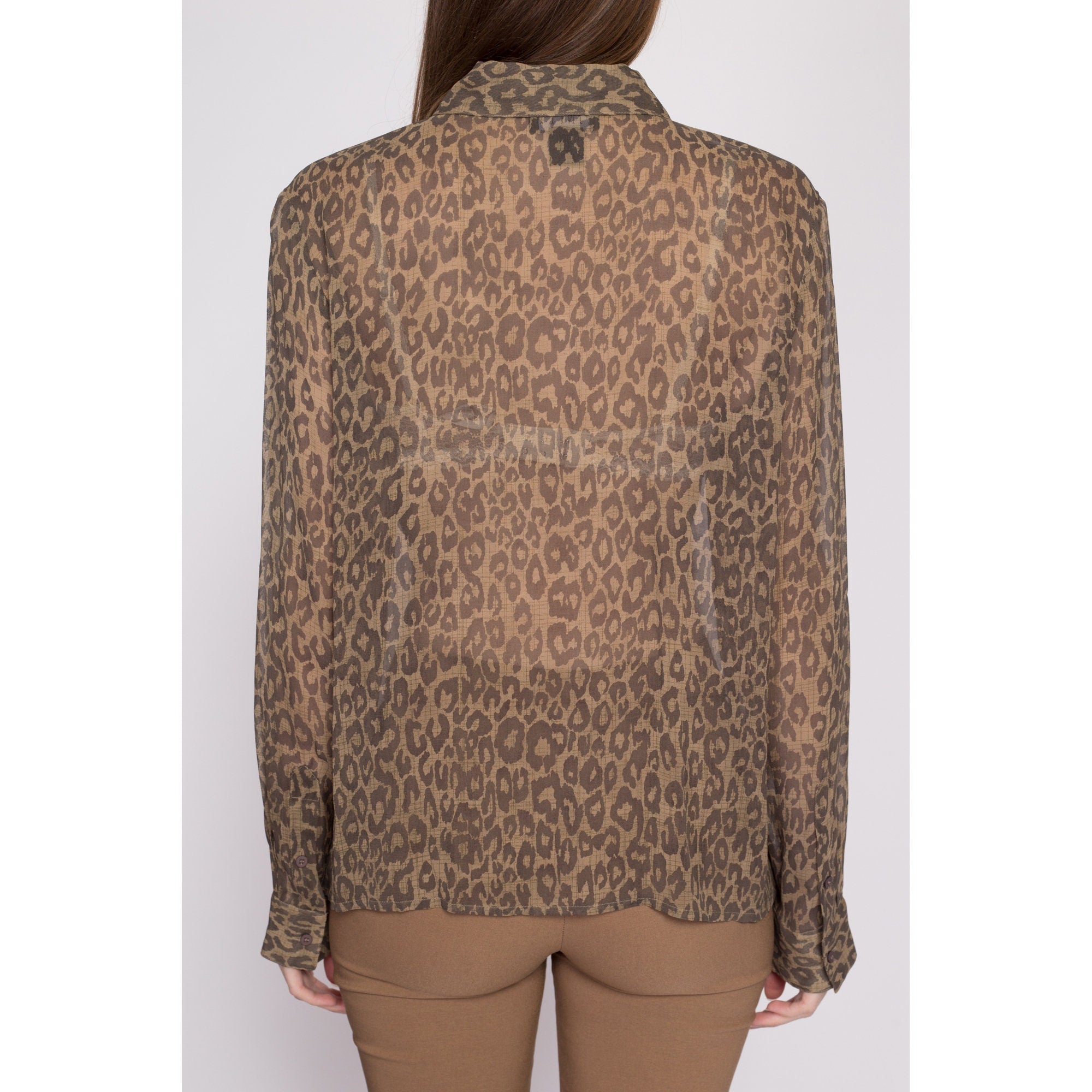 Vintage Silk Argenti Leopard Print Low Cut Blouse factory Size 6