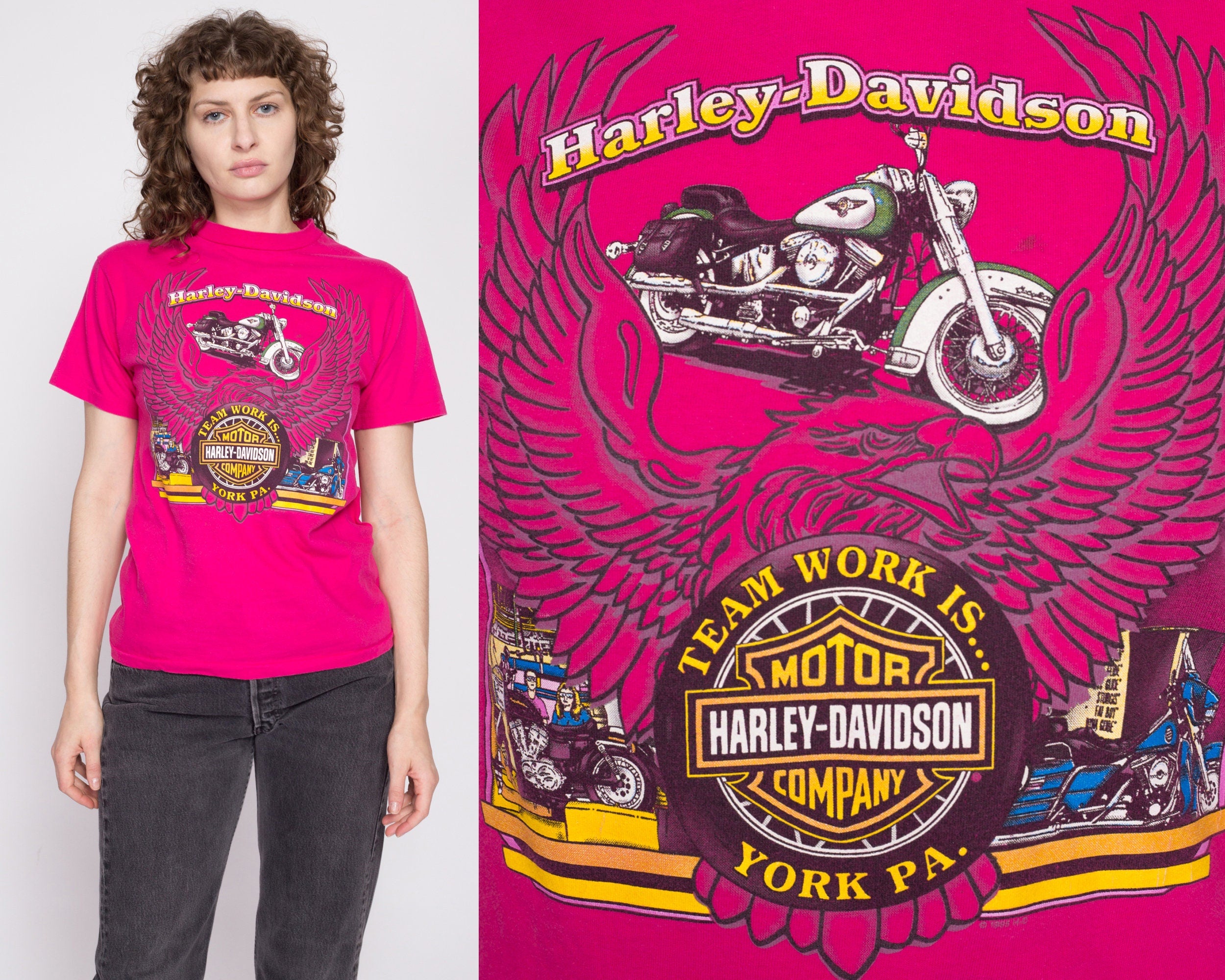 90s Harley Davidson York Pennsylvania Hot Pink T Shirt - Small