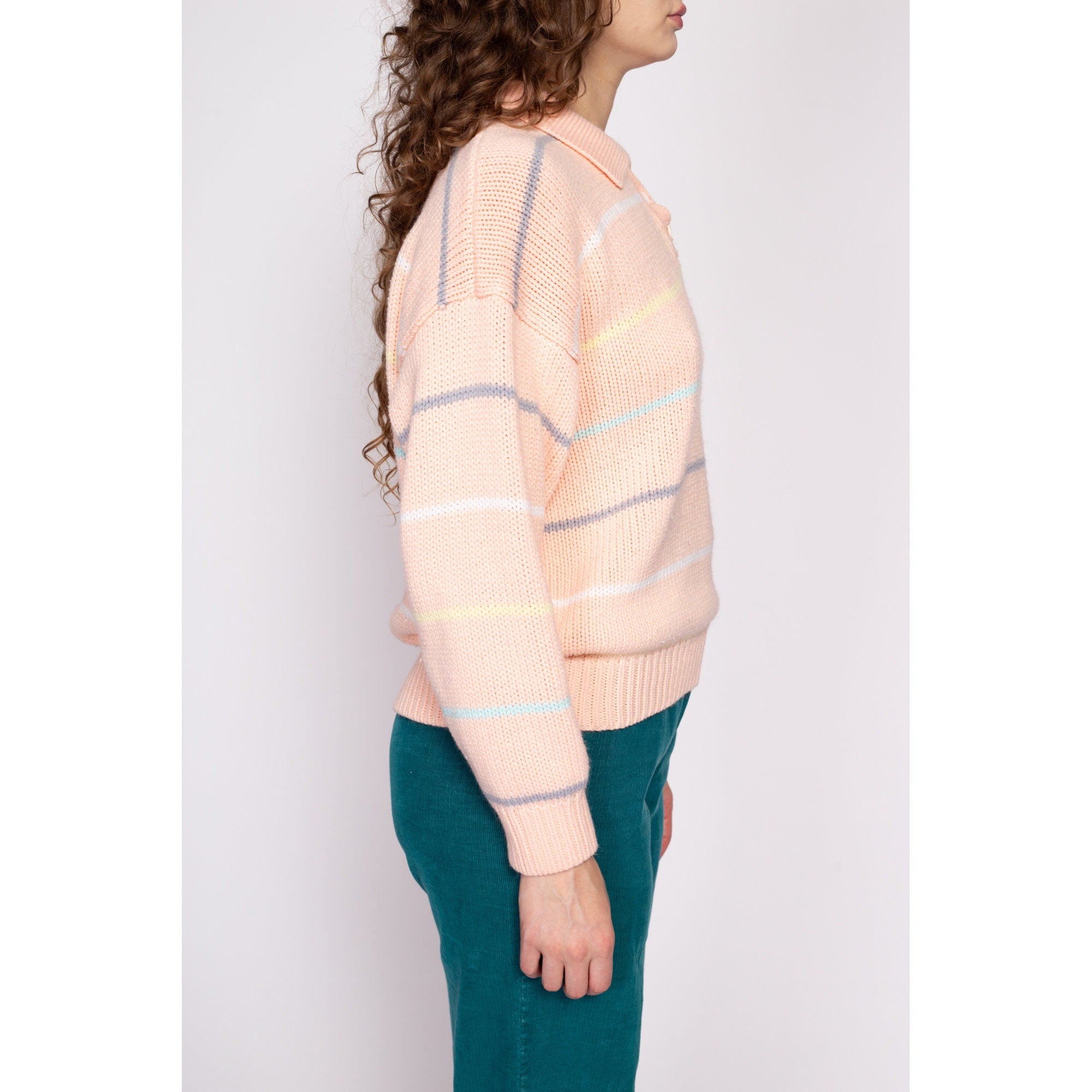 Vintage Striped orders Knit Henley Sweater