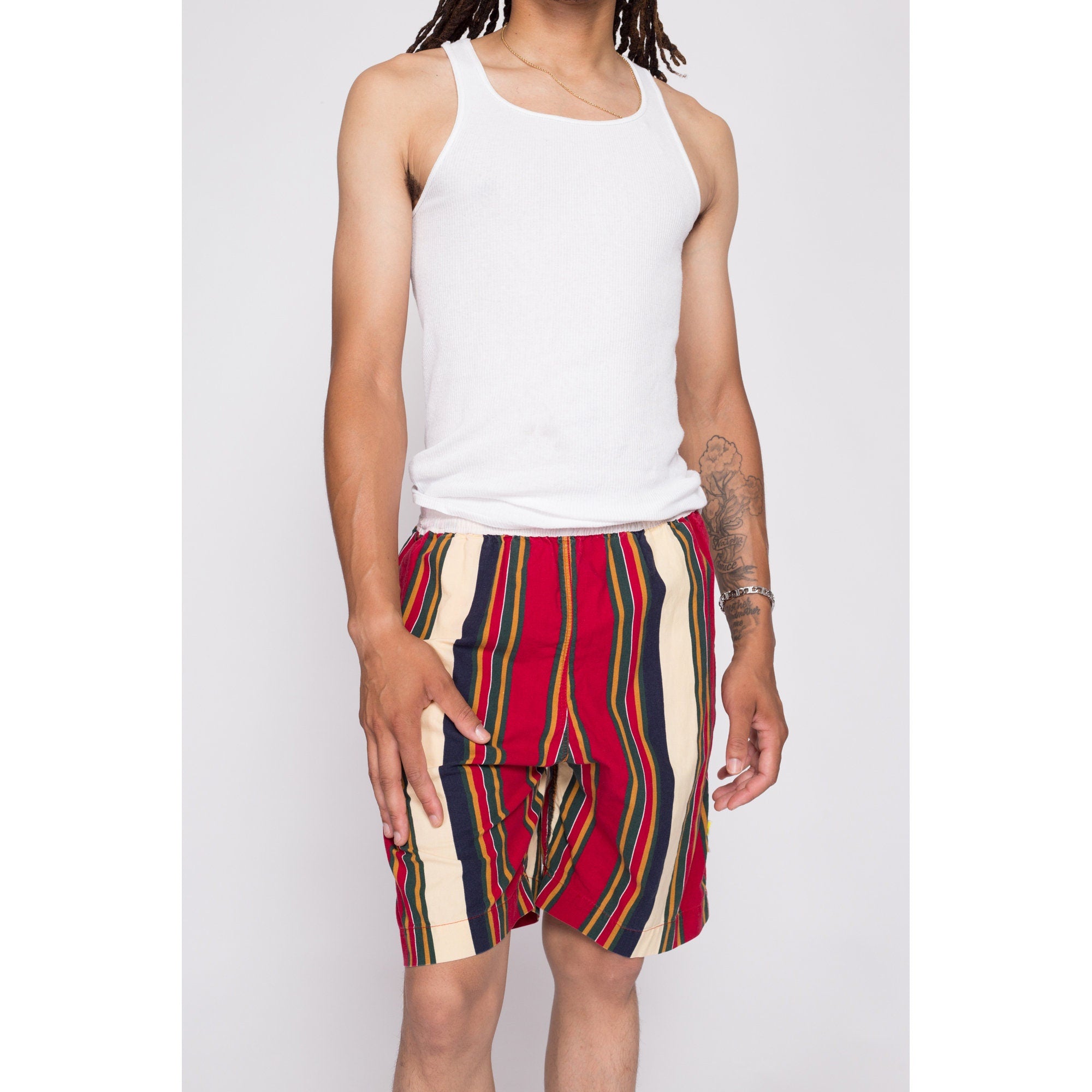 Red and white striped 2025 shorts mens