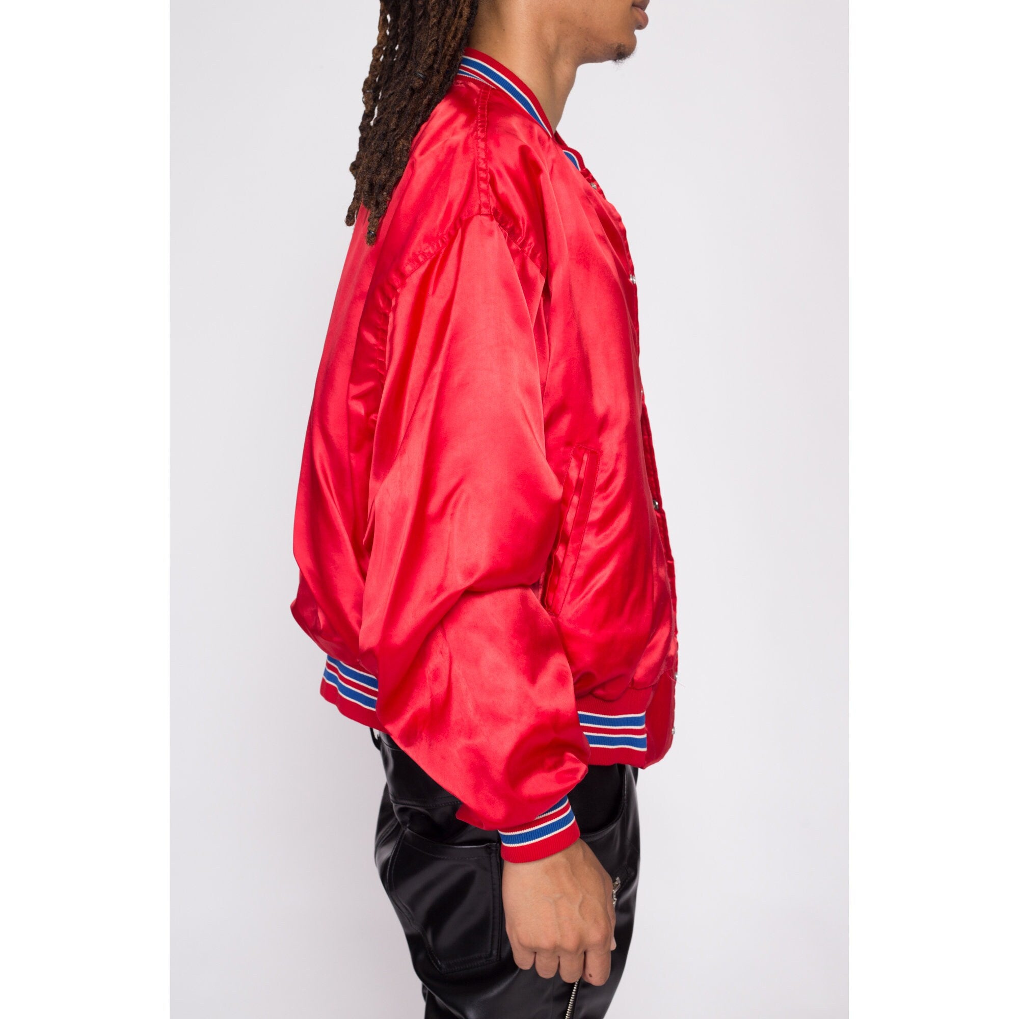 Satin red 2025 bomber jacket