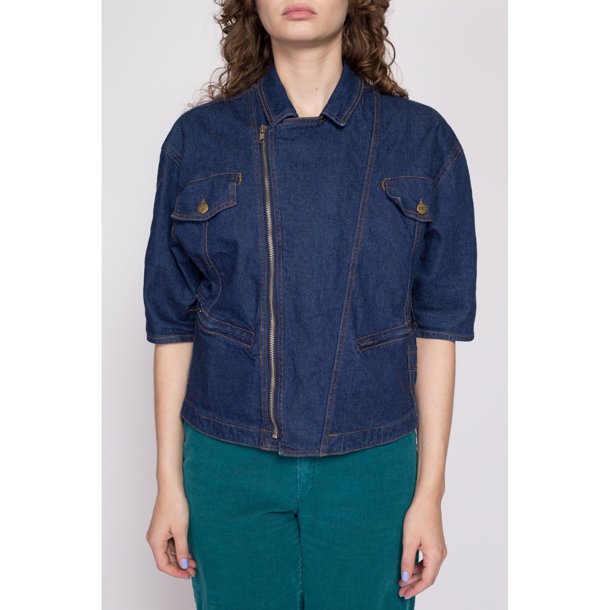 Womens Casual Denim Denim Coat With Drop Shoulder Pocket Short Sleeve  Single Breasted Crop Top From Maoku, $24.64 | DHgate.Com