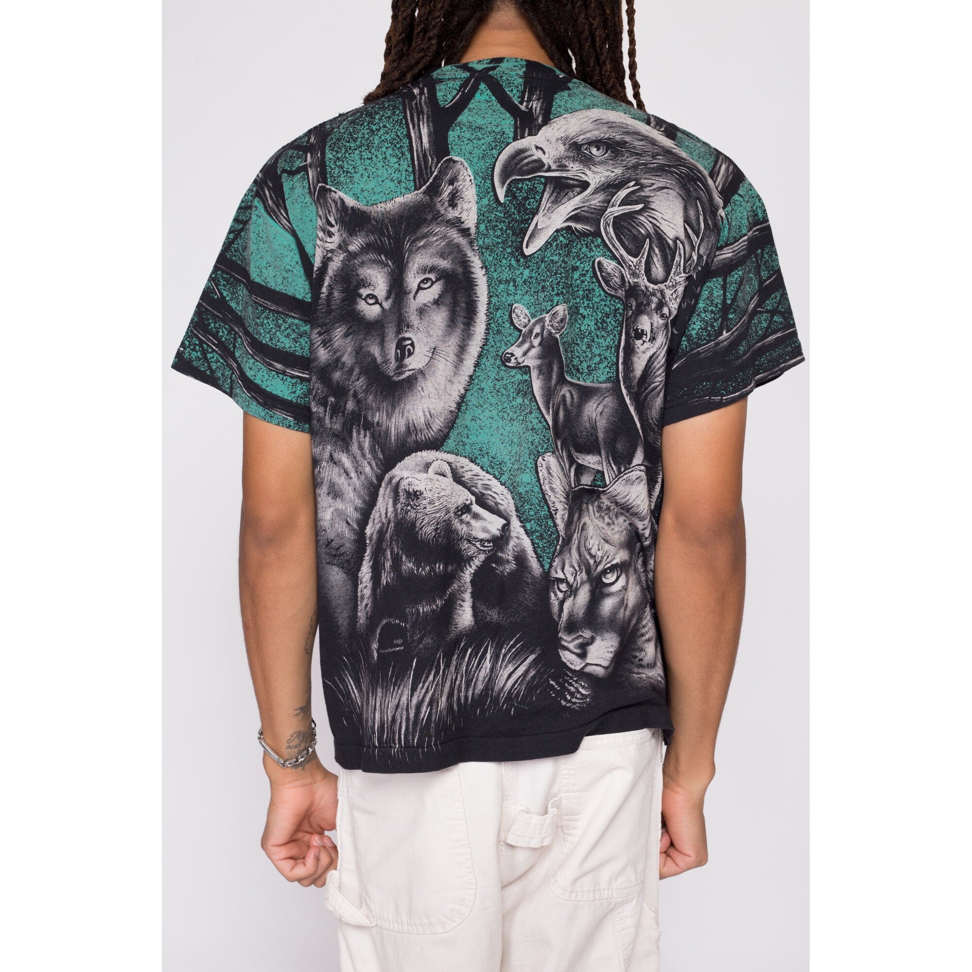 90s Wildlife All Over Print T Shirt - Men's Large