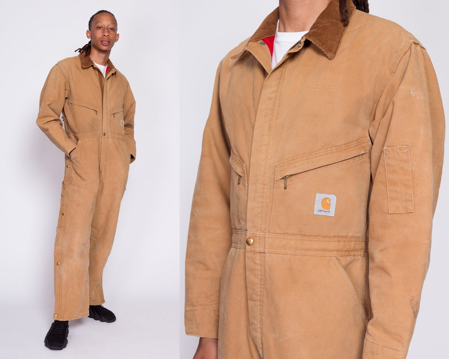 90s Carhartt Mens 56 Thrashed Quilt Lined Insulated Coveralls Duck Brown  USA, Vintage Winter Coveralls, 1990s Carhartt Bibs, Work Coveralls 