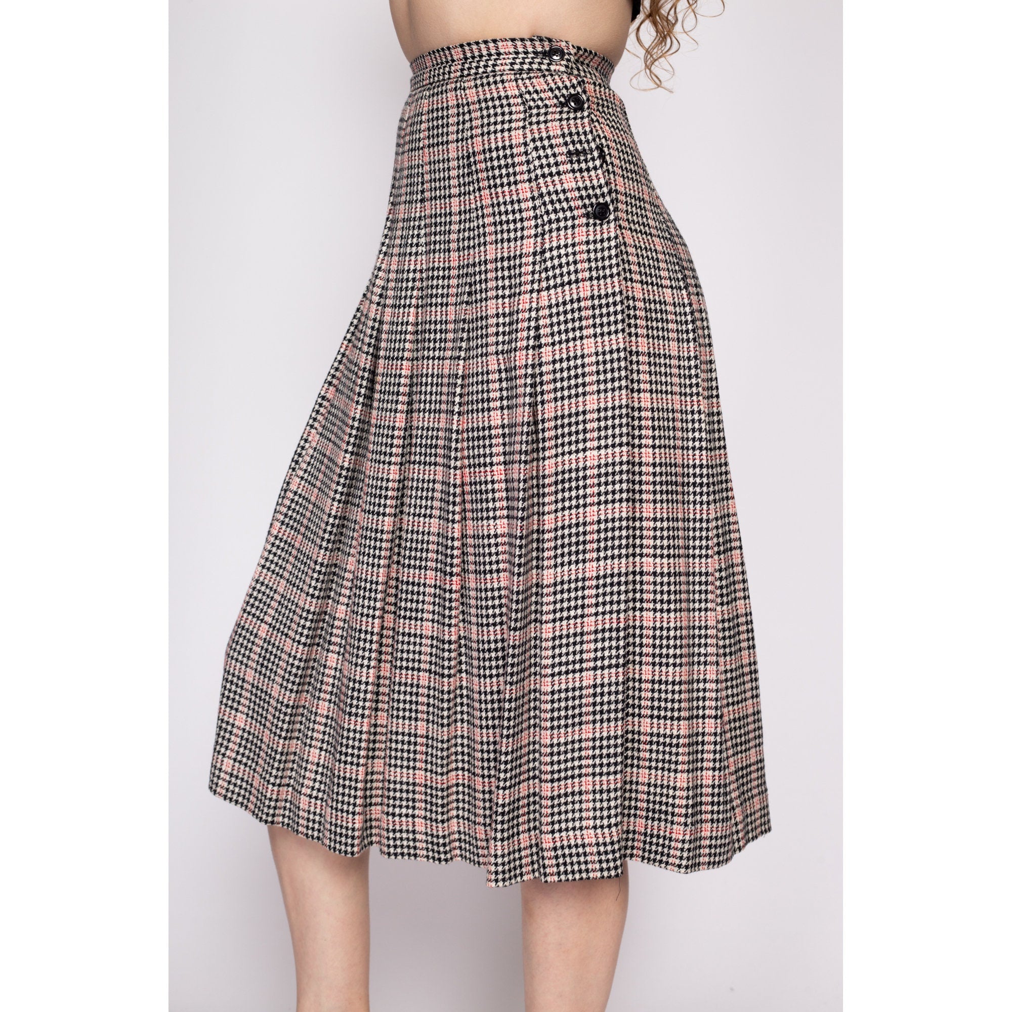 Houndstooth pleated outlet maxi skirt