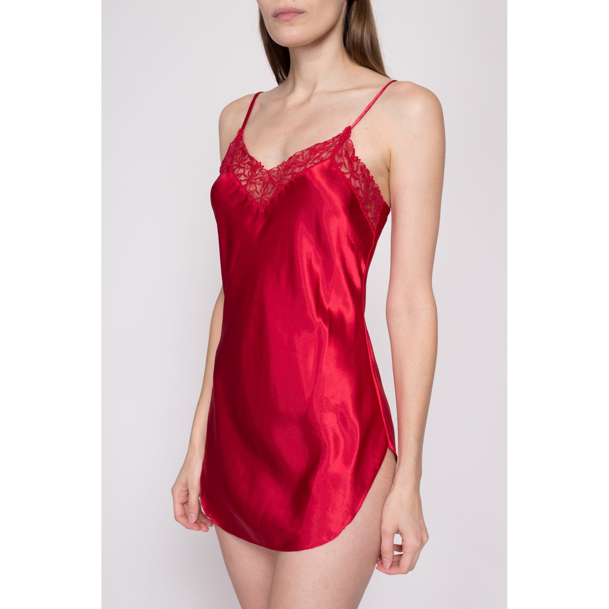 90s Victoria s Secret Red Satin Nightie Small Flying Apple Vintage