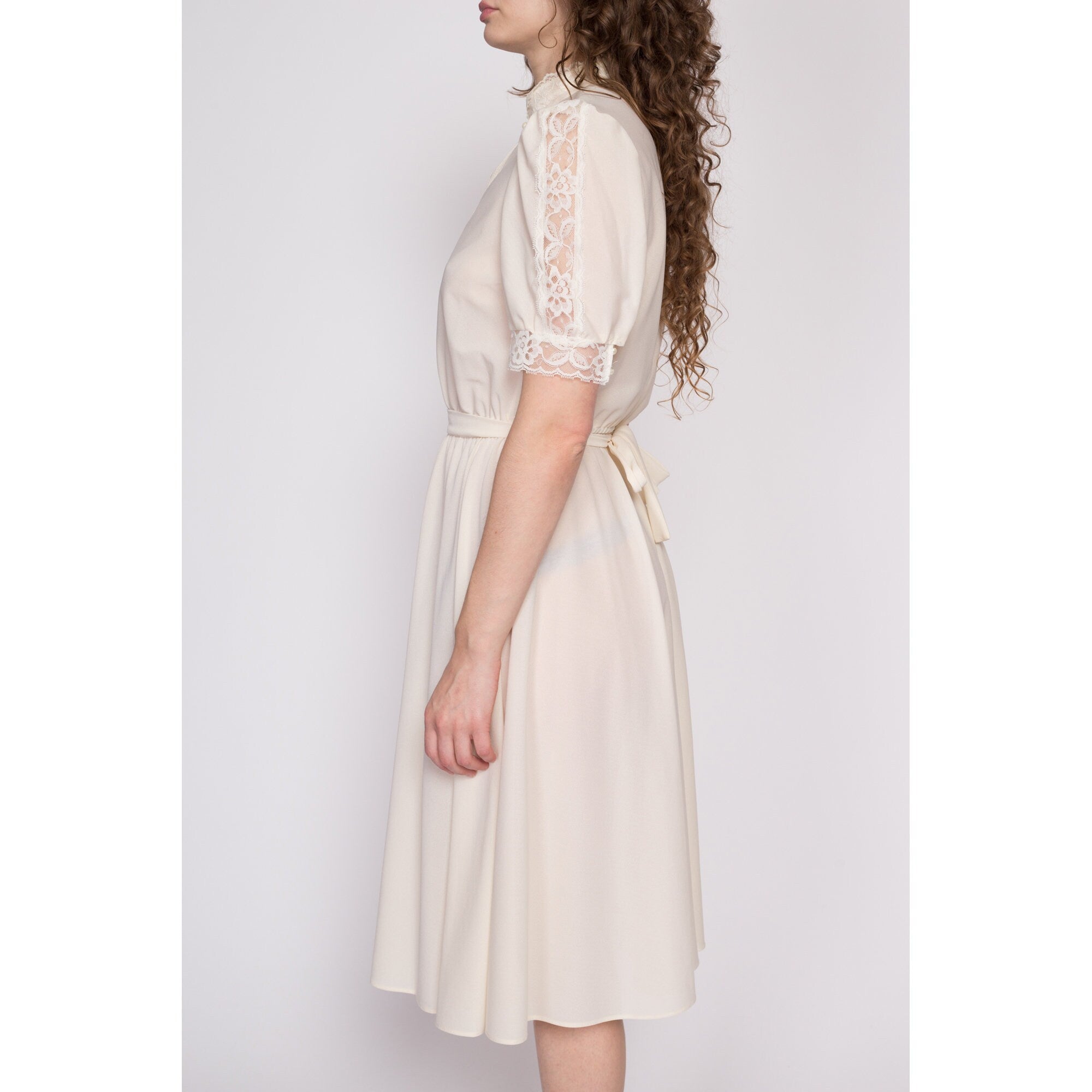 Cream Lace Tea Length Dress