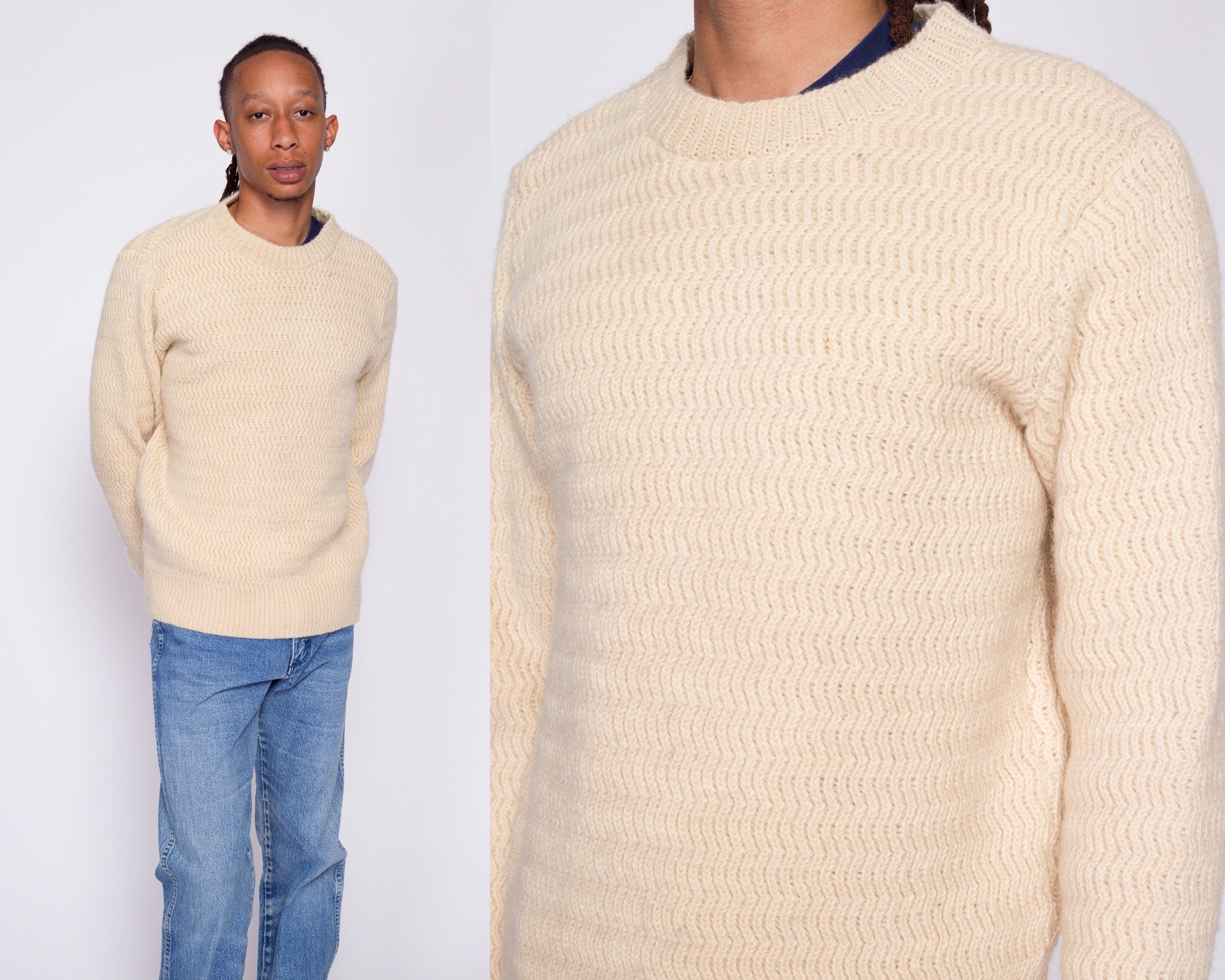 70s Pendleton Cream Wool Sweater - Men's Medium